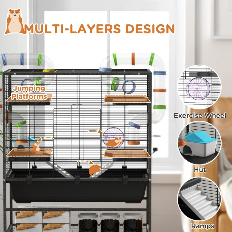 Small Animal Cage For Syrian Hamster, Gerbil Cage With Tubing System, Running Wheel, Ramps, Platforms — imagen 8