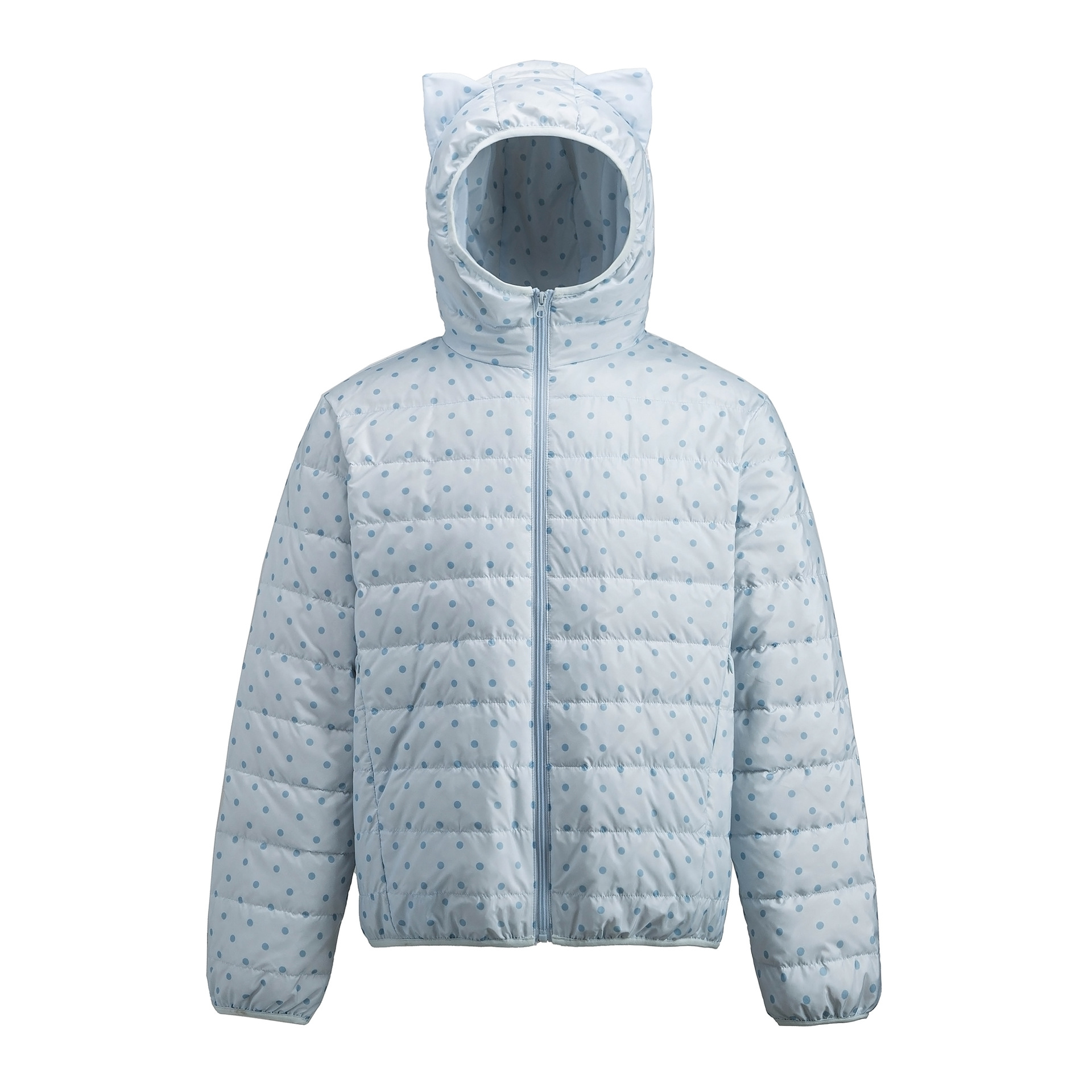 Lightweight Down Jacket Women Hooded Cat Ear Polka Dot All Over Print Couple Outerwear — image 1