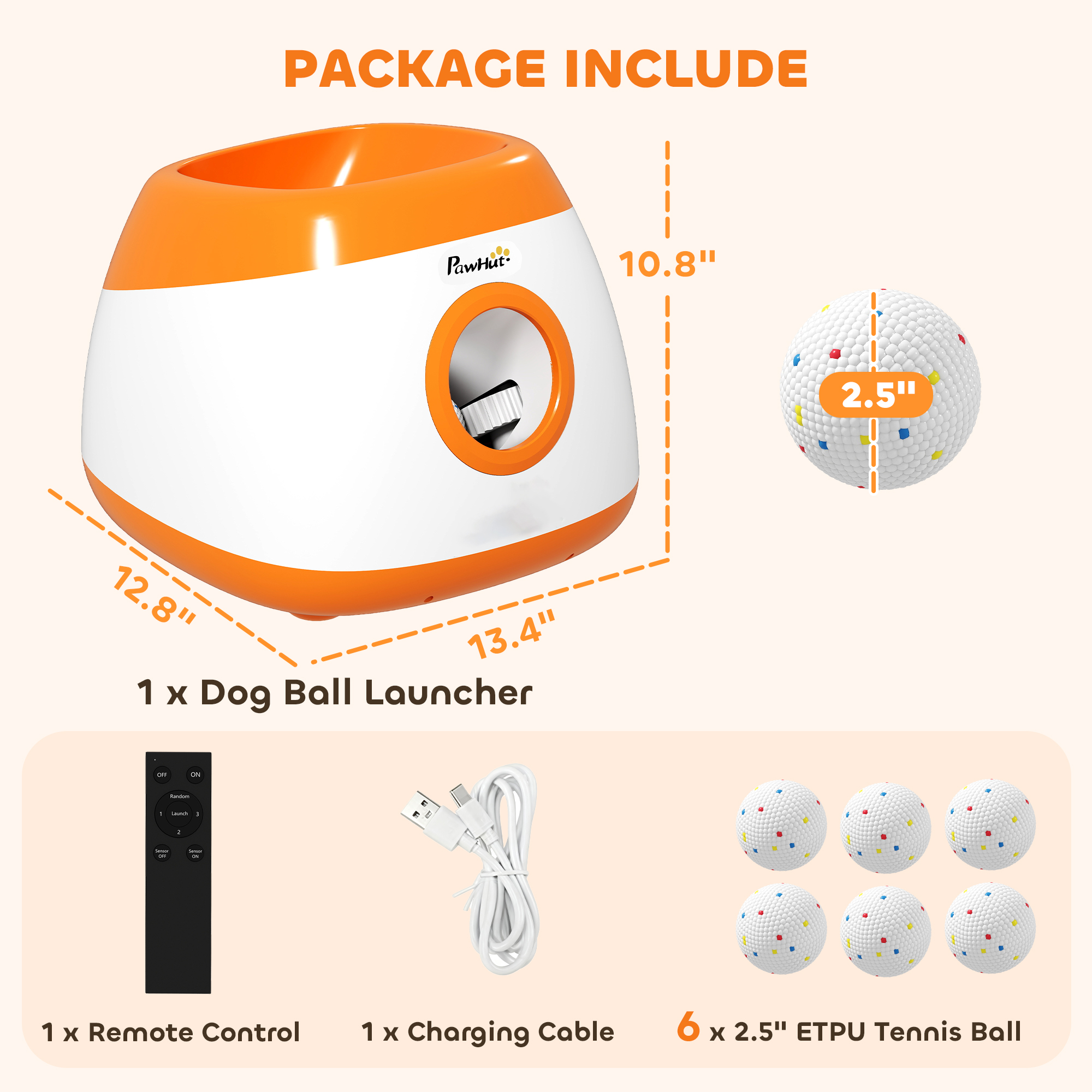 Lanzador Automático de Pelotas para Perros con Distancia de 26-80 FT, Lanzador Automático para Perros Medianos y Grandes, Naranja — imagen 8