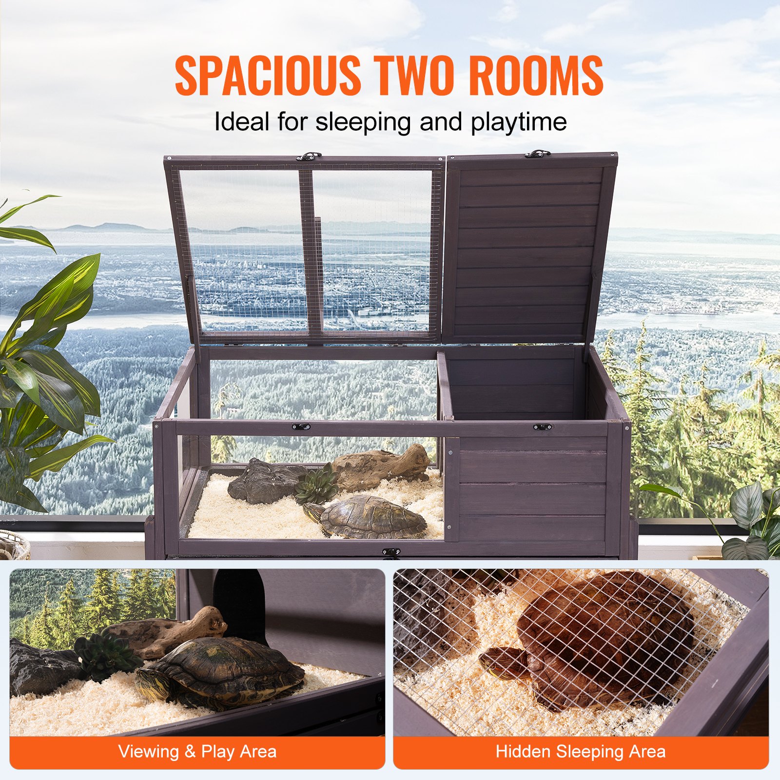 Wooden Tortoise House Rolling Tortoise Habitat Indoor & Outdoor For Snakes — imagen 2
