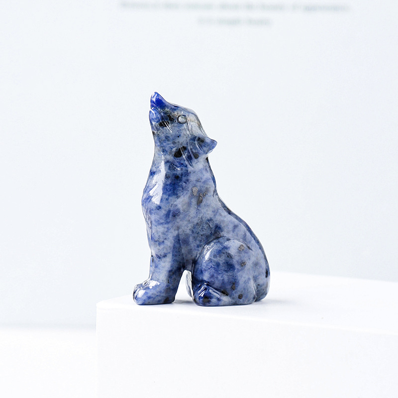 Natural crystal wolf cub carving piece, crystal animal raw stone, mineral specimen, home decoration ornament — image 13