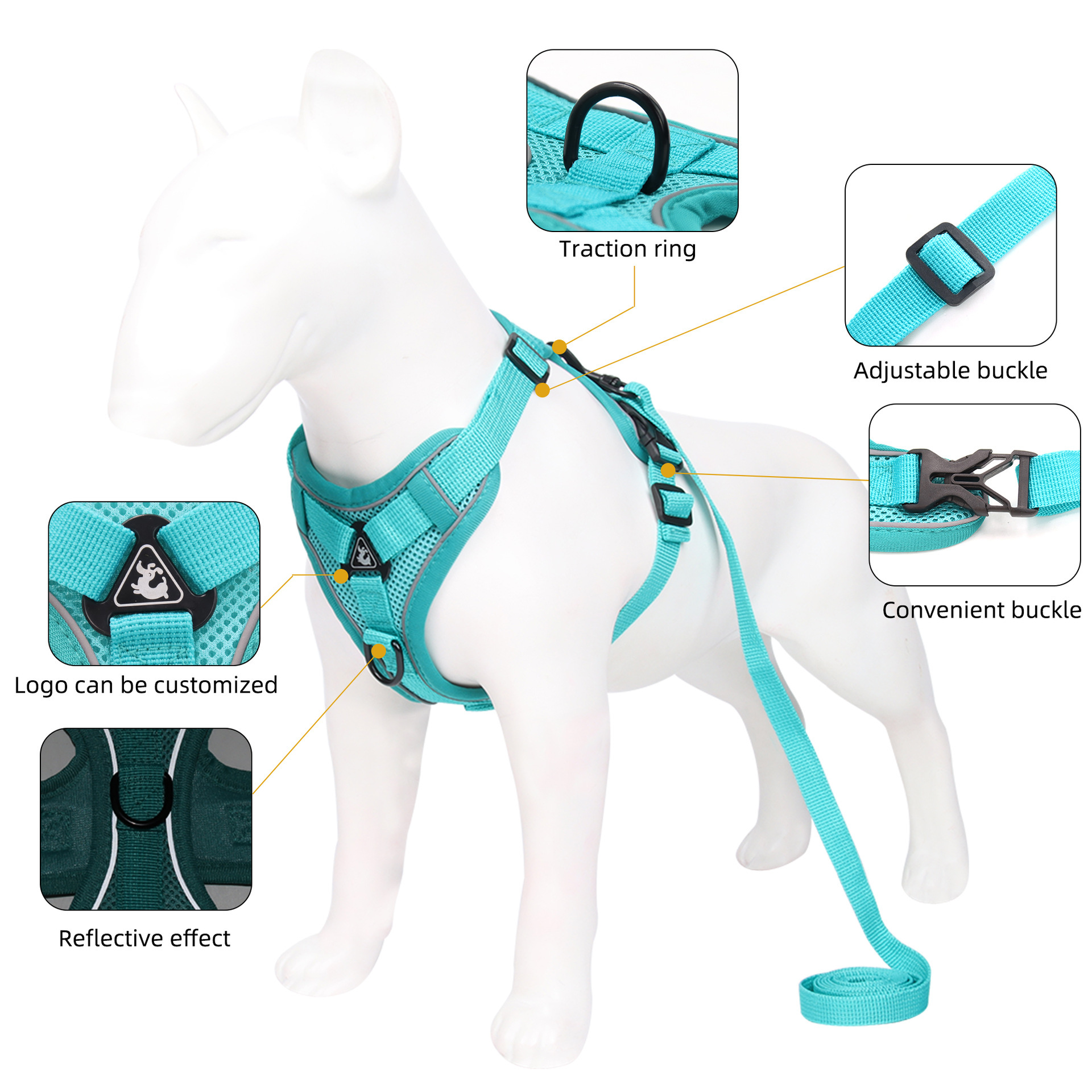 Pet Leash Reflective Breathable Cat Harness Vest Style Small Cat Breathable Reflective — image 4