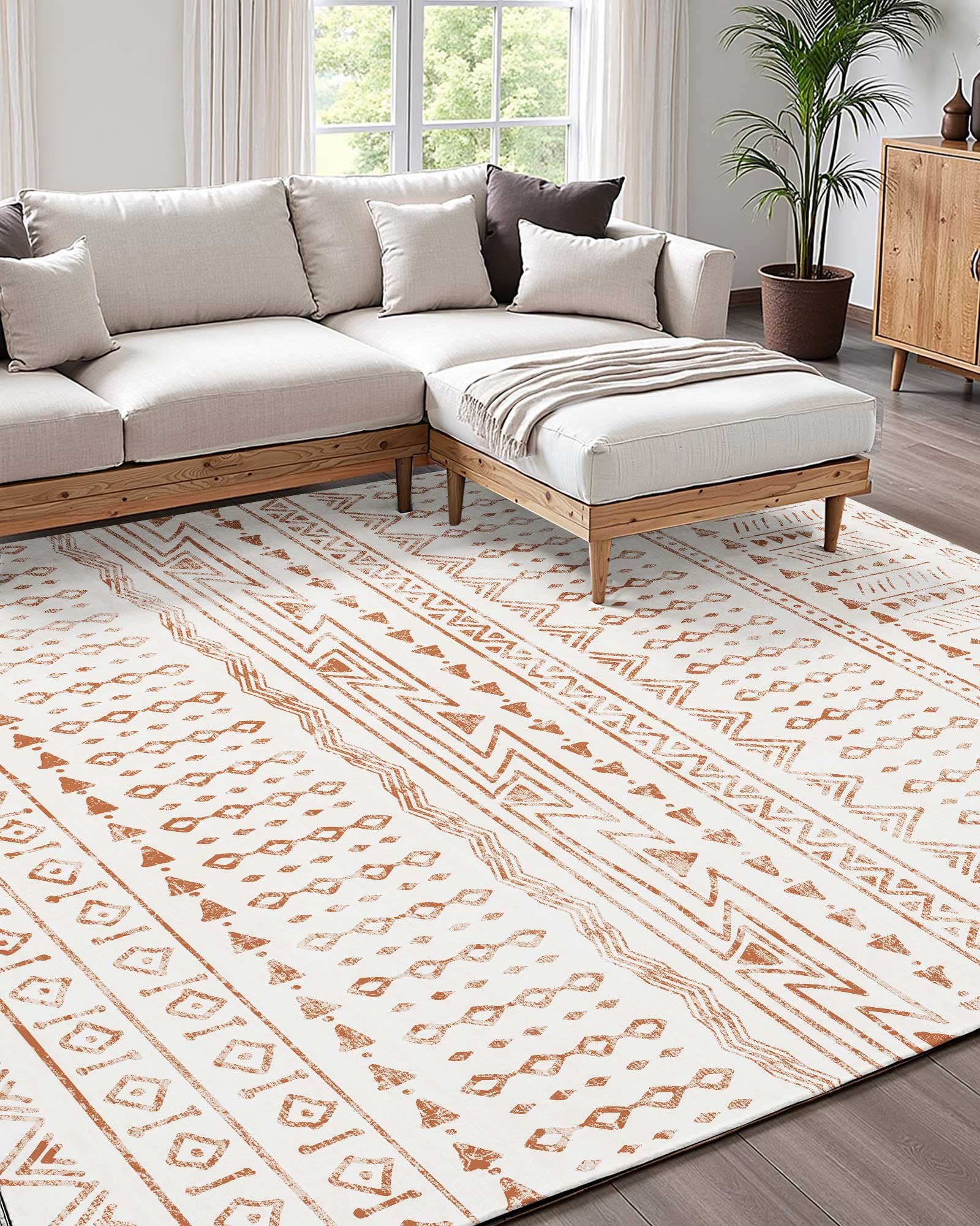Area Rug, 6 X 9 Ft Large Washable Rug, Non-Slip And Tear-Resistant Soft Carpet, Pet & Child Friendly Modern Area Rugs, Indoor Mat For Bedroom, Office, Living Room, Kids Room, Entryway, Beige — imagen 3