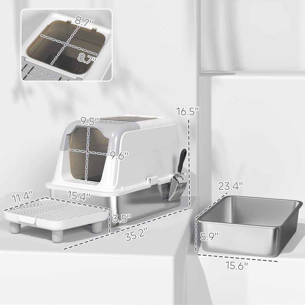 Caja de Arena para Gatos, Caja de Arena Encerrada con Cuchara y Bolsa Desodorizante — imagen 6