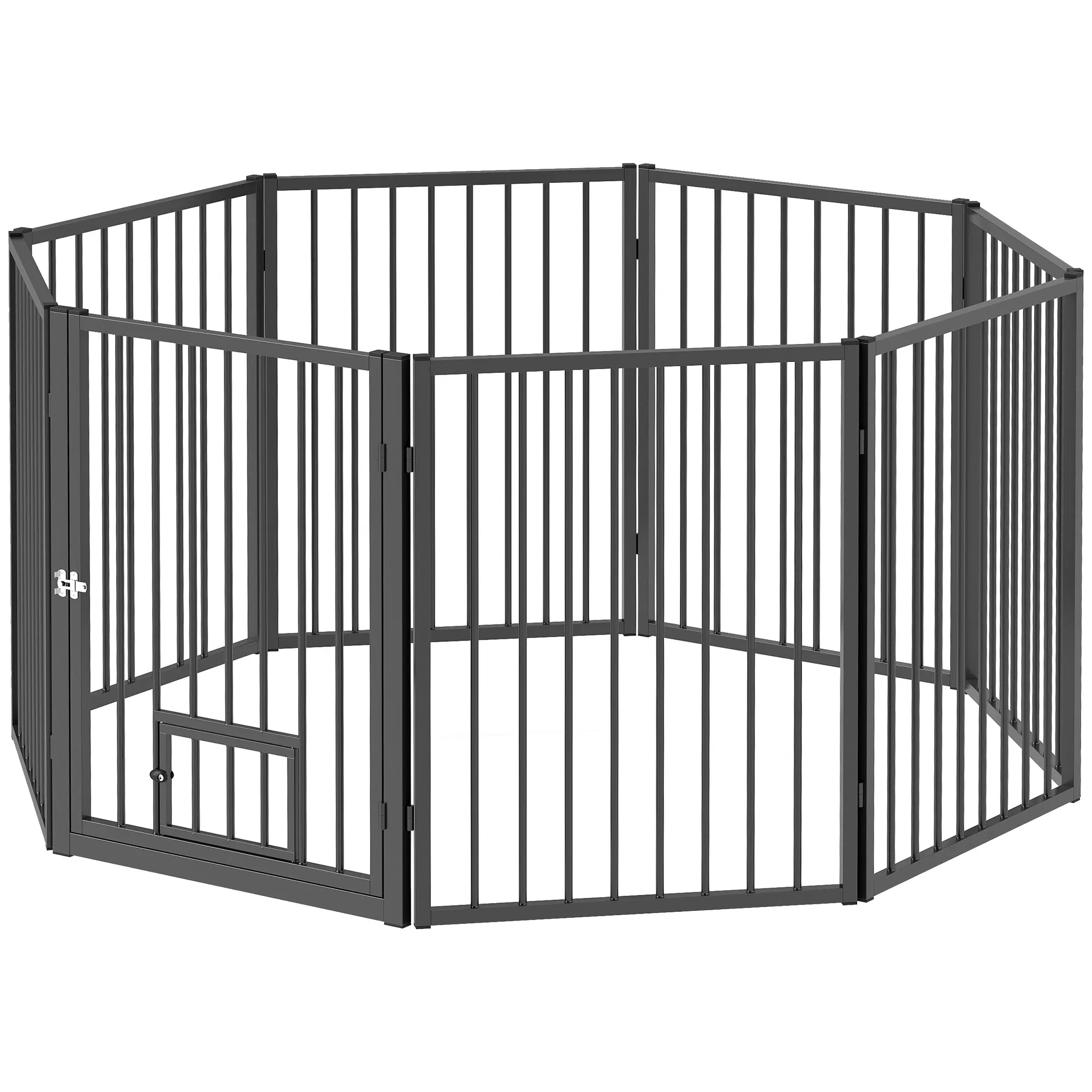 8 Panels Dog Playpen, Foldable Portable Pet Playpen with Door, for Small & Medium Dogs, 30"H — image 1