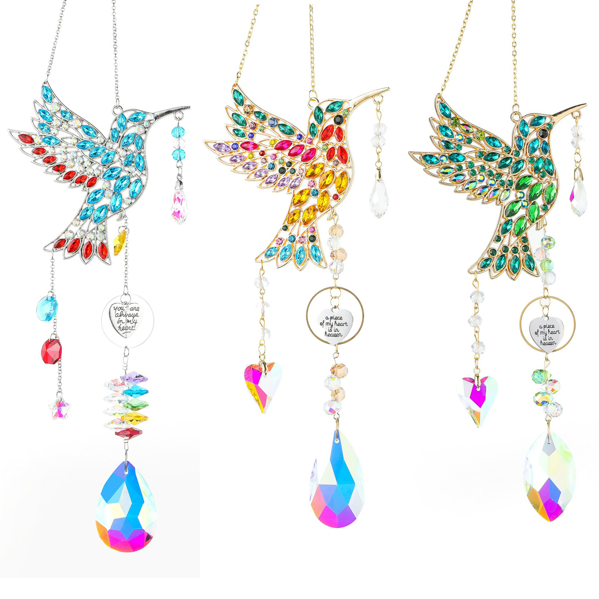 Hummingbird Crystal Sunshine Catcher Courtyard Wind Chime Mesh Leaf Pendant — image 1