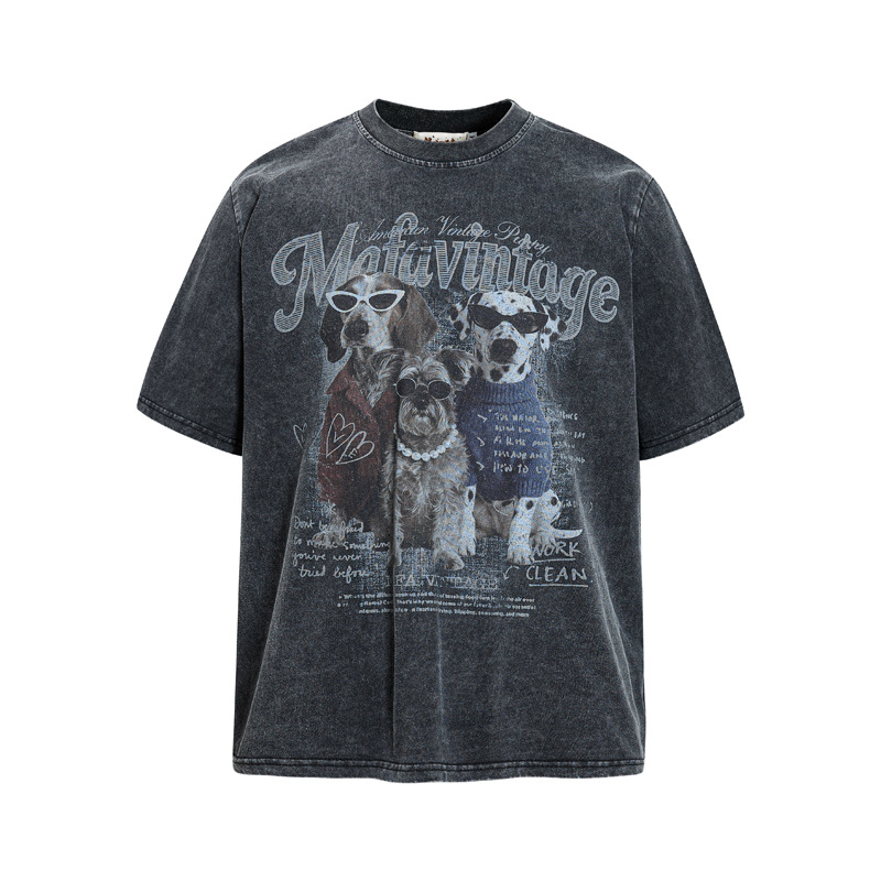 Cartoon sunglasses puppy print short sleeved T-shirt — image 1