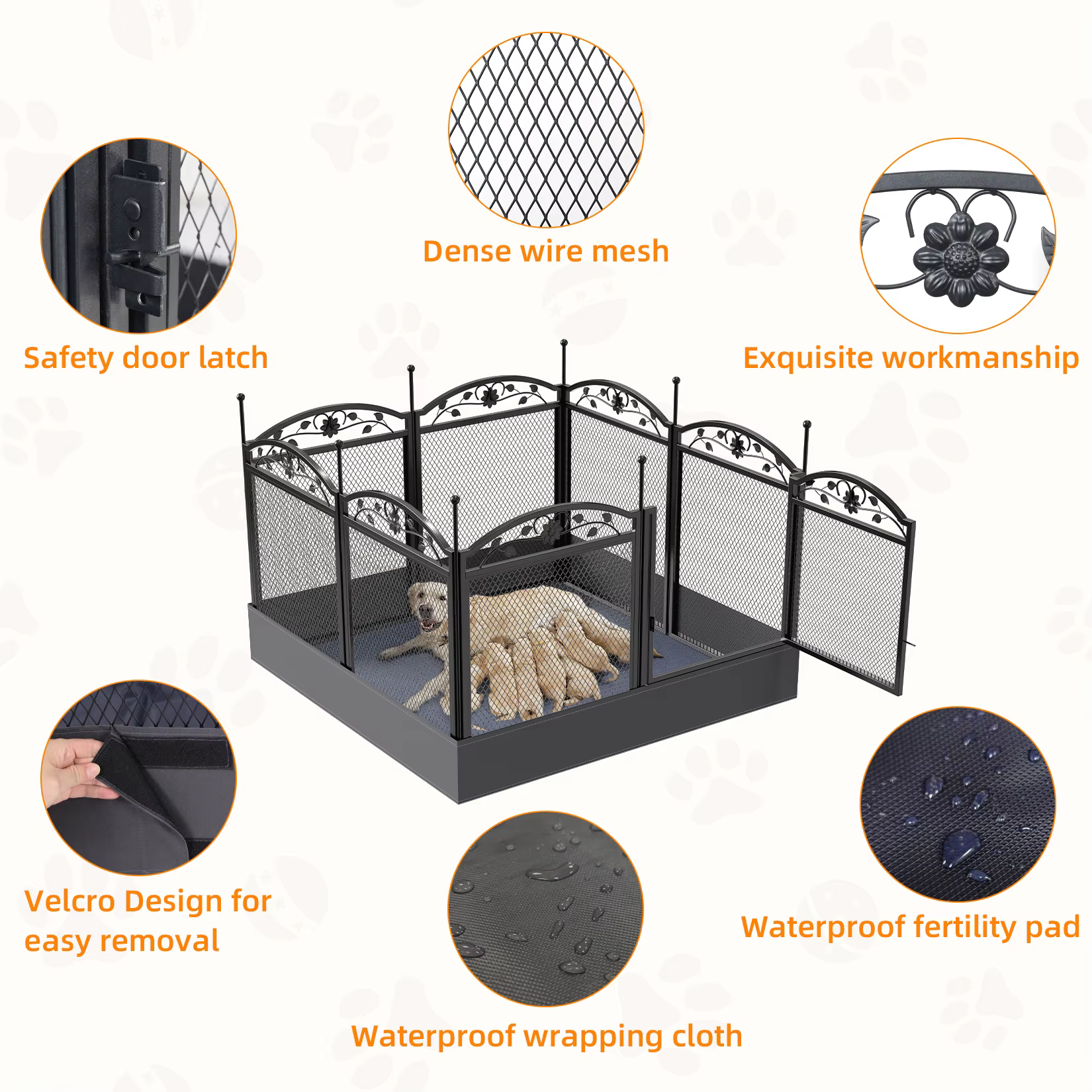 8 Panels Metal Dog Playpen with Fertility Mat and Gate Foldable Heavy Duty Pet Whelping Box Exercise Fence Cage Kennnels — image 7