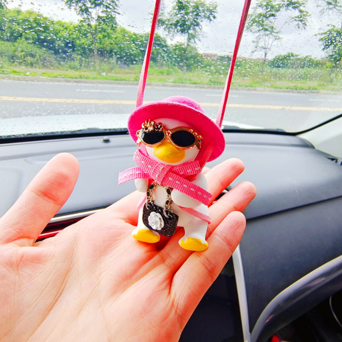 Handgun Cowboy Duck Car Rearview Mirror Pendant Decoration Super Cool Left Wheel Handgun Duck Anime Car Decoration Pendant Swing — image 6