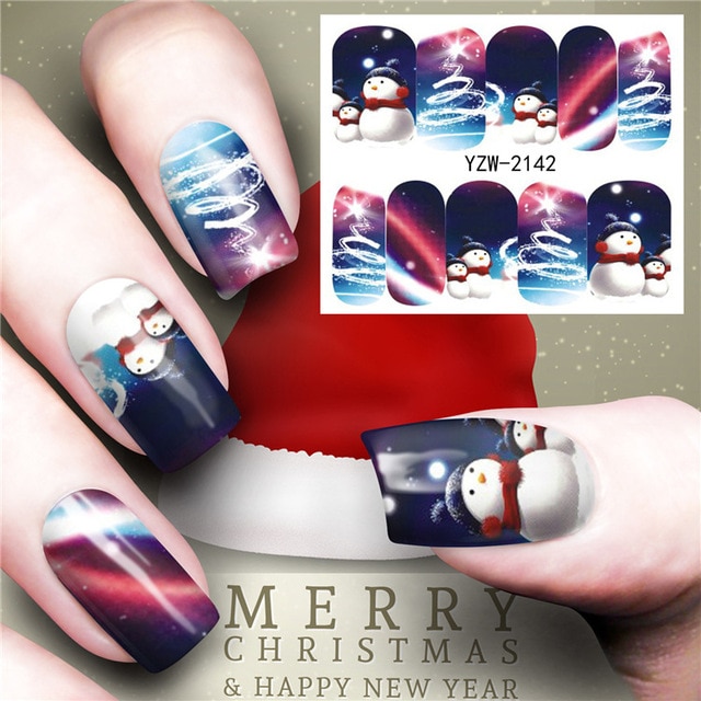 Christmas Water Nail Stickers Transfer Decals Sliders Snowman Deer Halloween Gel Polish Wraps Nail Decor — image 7