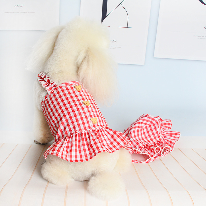 New Spring And Summer Pet Clothes Dog Even Clothes Thin Section Hooded Plaid Ins Pastoral Style Cat Two-Legged Clothes — image 1