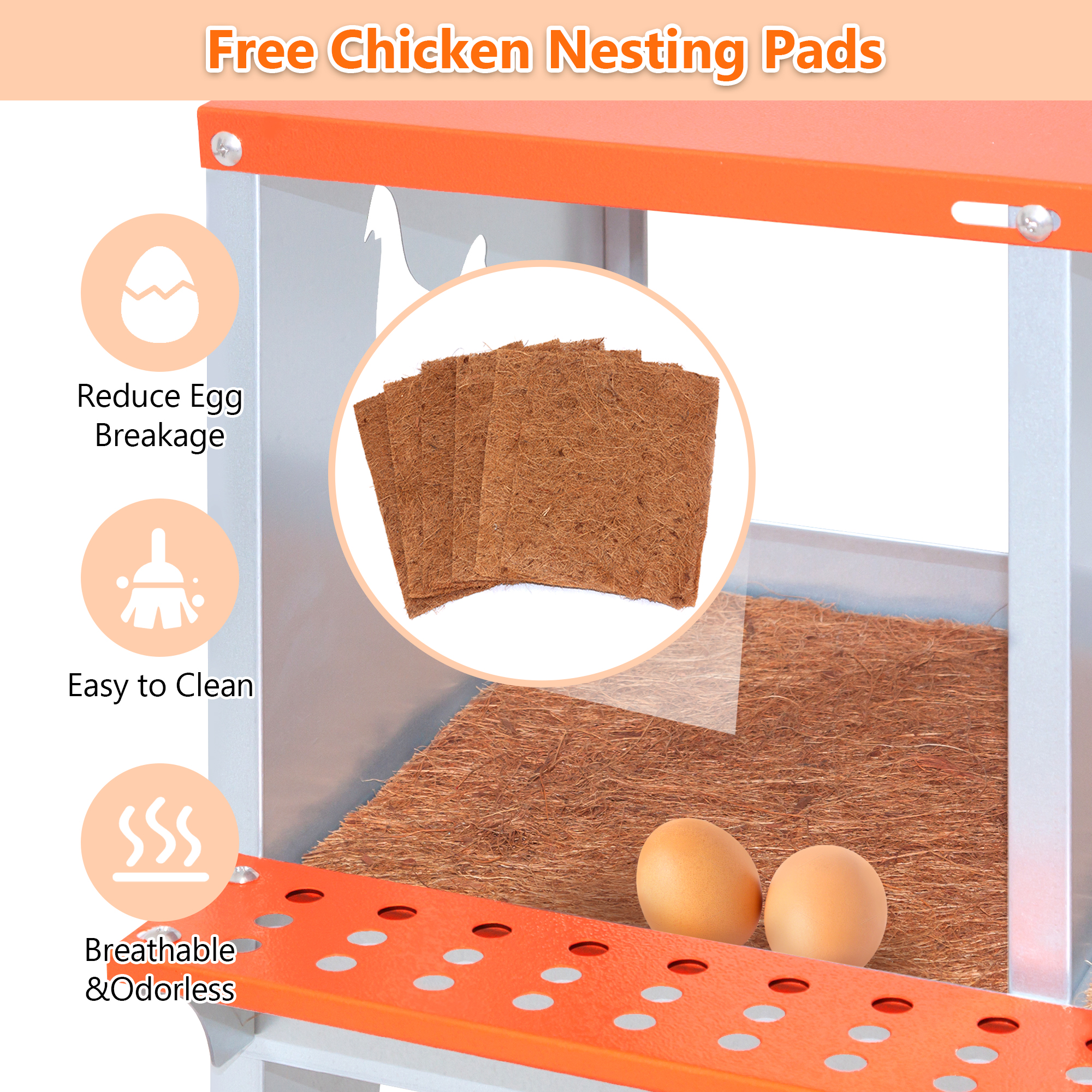 6-Bay Metal Nest Box-Wall Mount For Hens Ducks, Easy Egg Assembly, Vented Galvanized Steel Coop Equipment Orange — imagen 3
