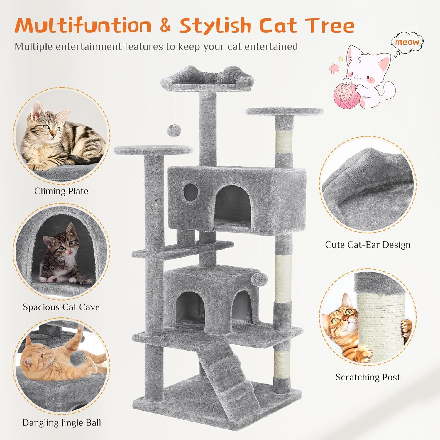 54 -Cat Tree Tower - Multi-level With Sisal Grab Post, Indoor Apartment With Ladder, Plush Toys, Rest And Play — image 2
