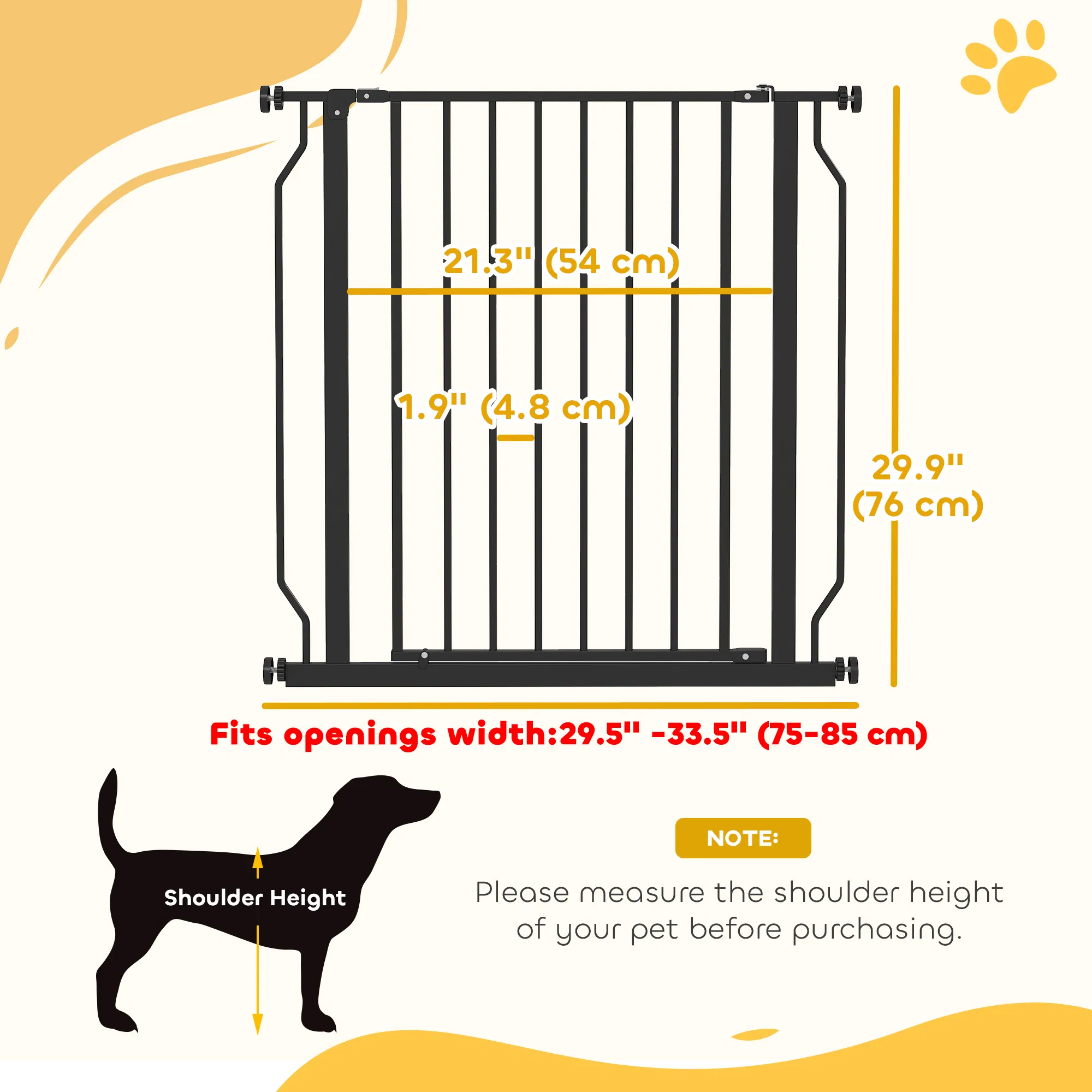 30"- 34" Easy Install Pet Gate w/ Door & Double Locking System, Extra Wide Dog Gate for Stairs, Hallways, Black — image 3