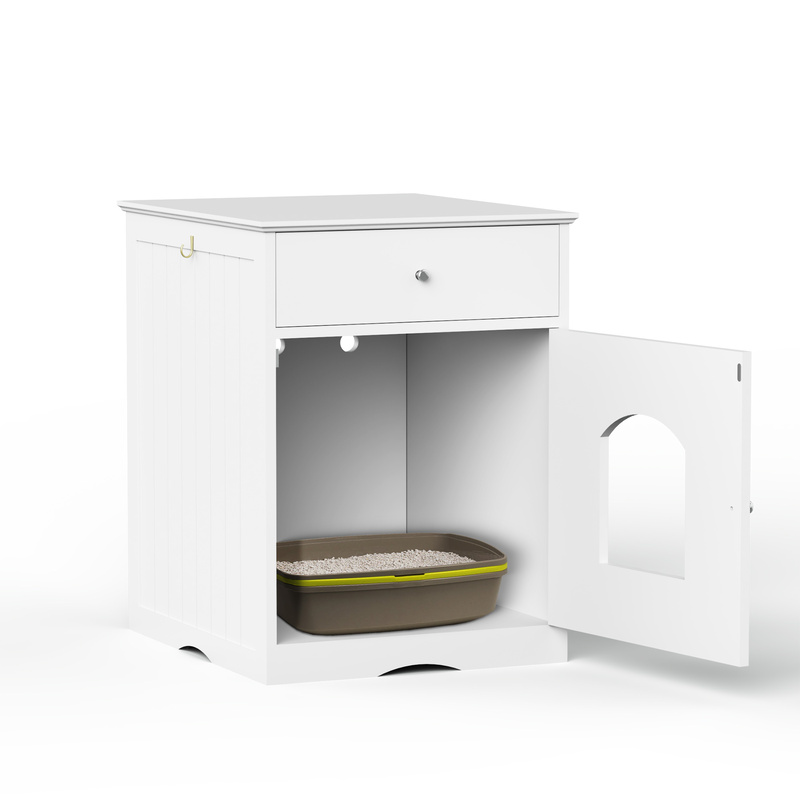Caja de Arena para Gatos en Madera Blanca con Caja y Mesa Lateral, Encierro Interior para Hogar — imagen 2