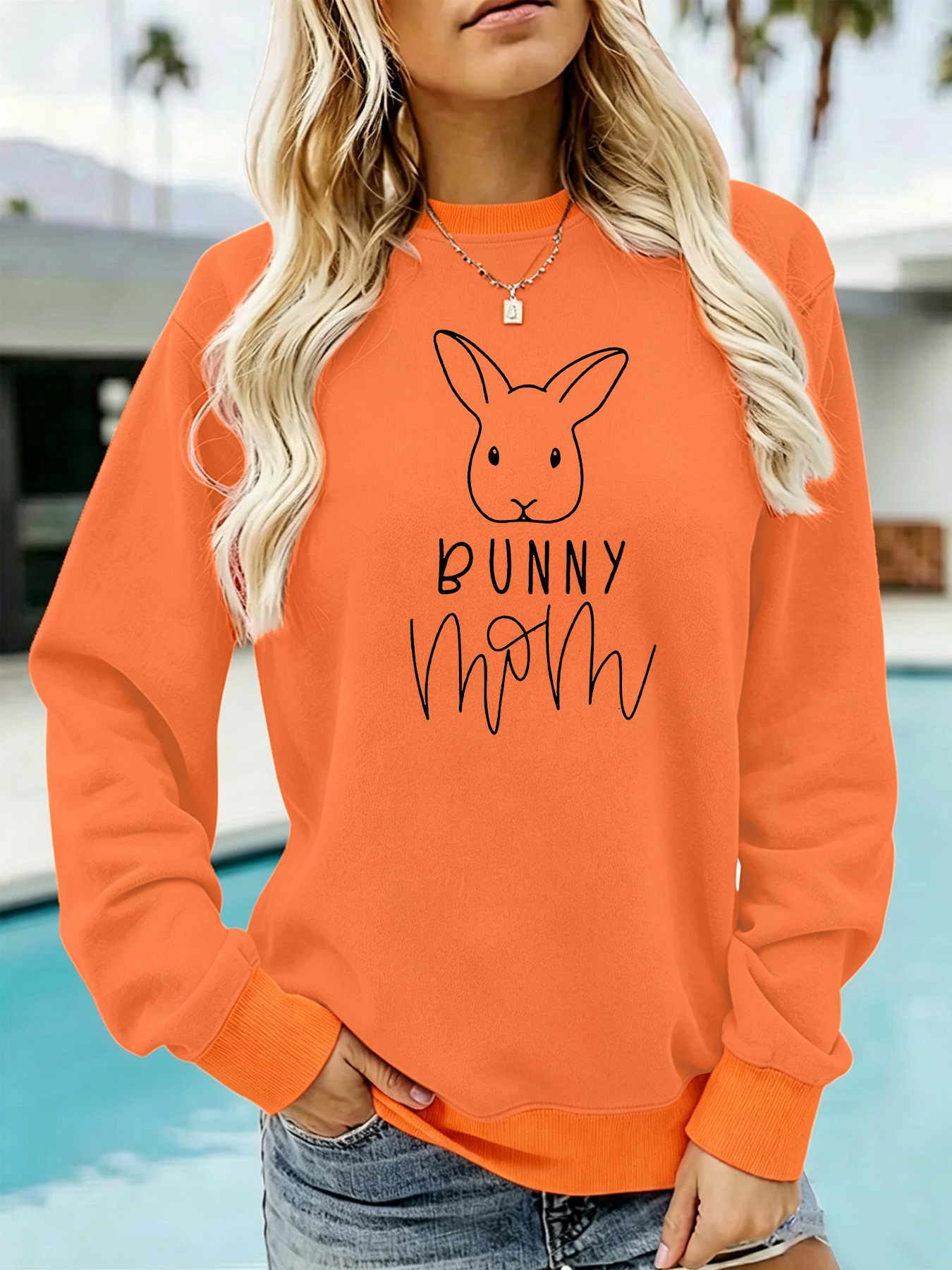 Rabbit and letter printed round neck fleece hoodie — image 12