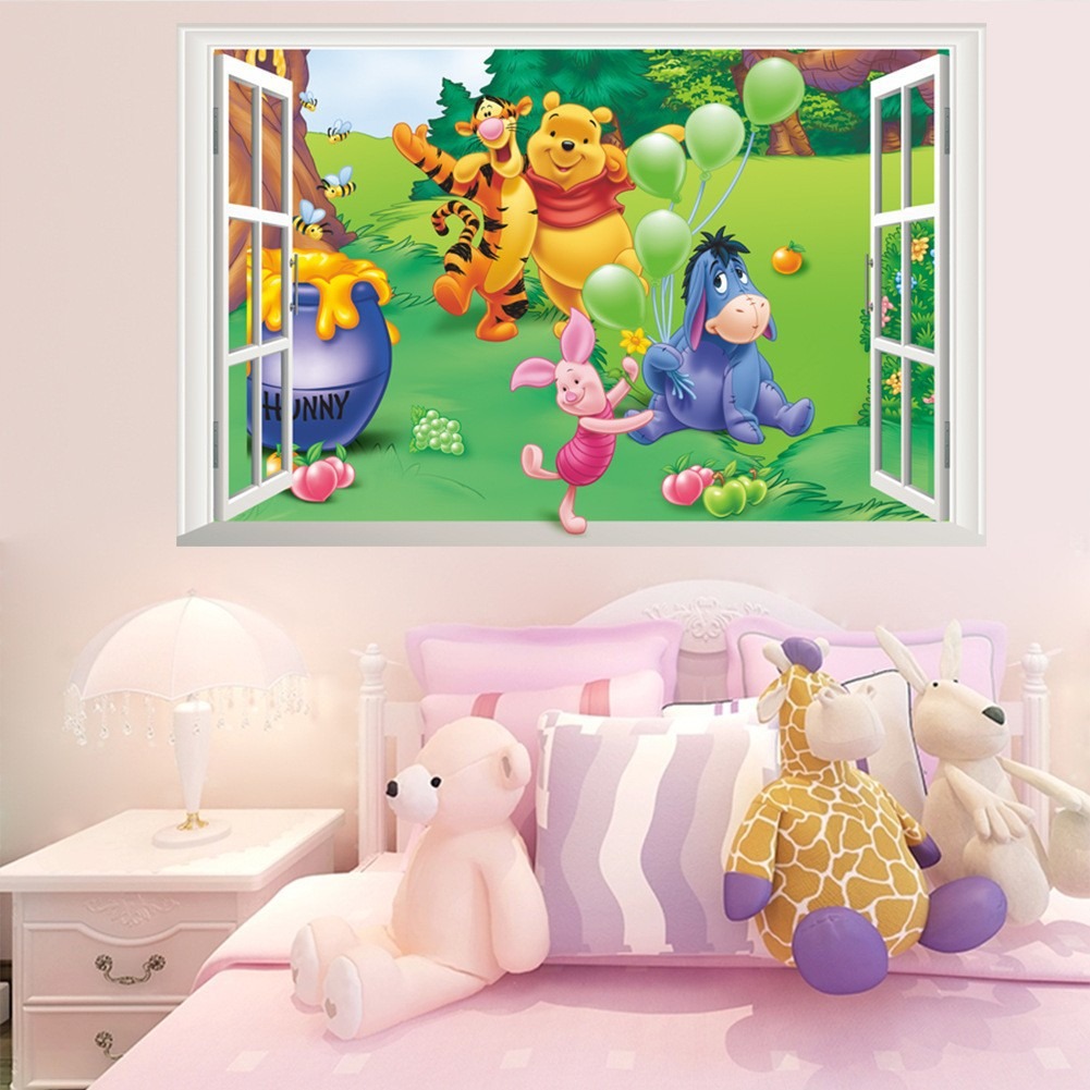 Cartoon teddy bear fake window, children's room, bedroom decoration, removable waterproof wall sticker — image 4