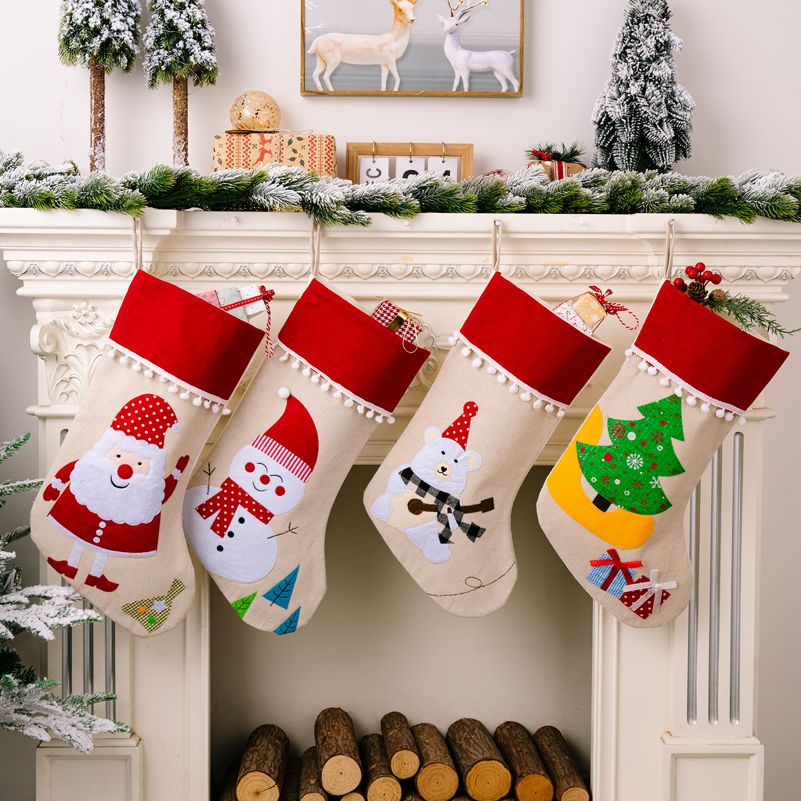 Christmas Decorations Cartoon Christmas Socks Creative Elk Santa Claus Christmas Gift Socks Gift Bag — image 1