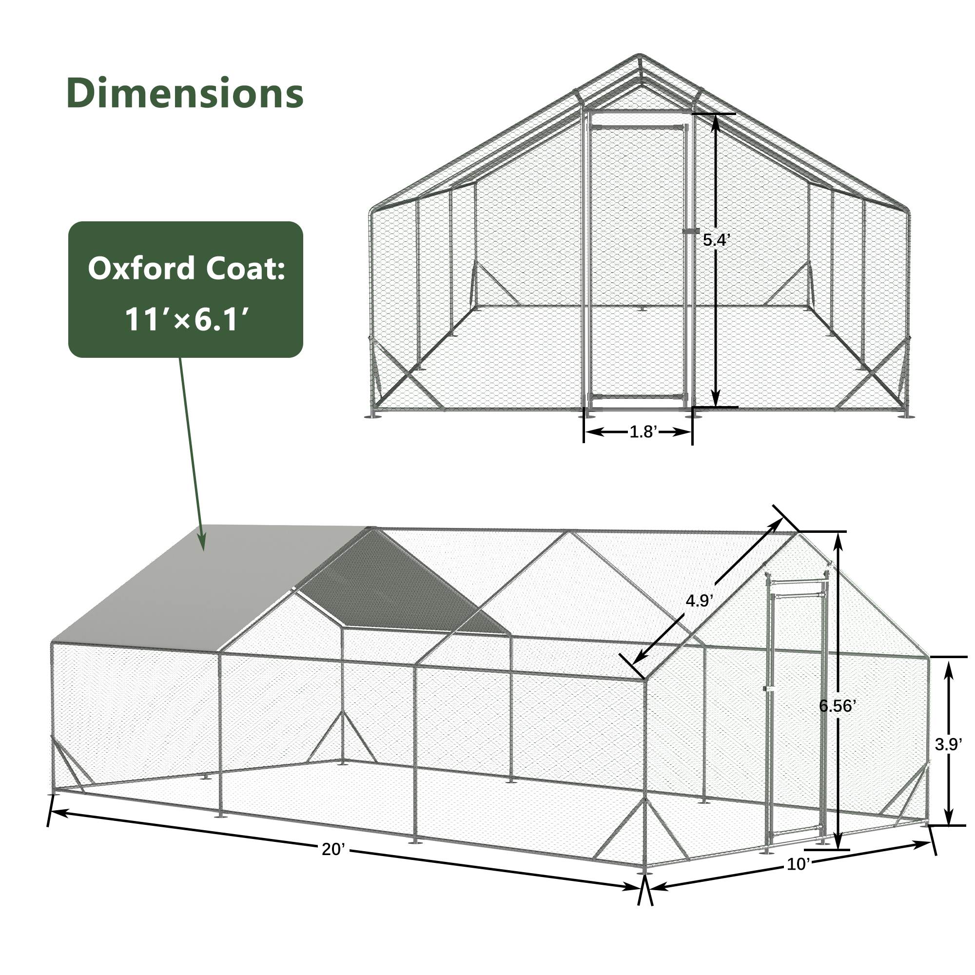 Large Metal Chicken Coop, Walk-in Chicken Run, Galvanized Wire Poultry Chicken Hen Pen Cage, Rabbits Duck Cages With Waterproof And Anti-Ultraviolet Cover For Outside — image 8