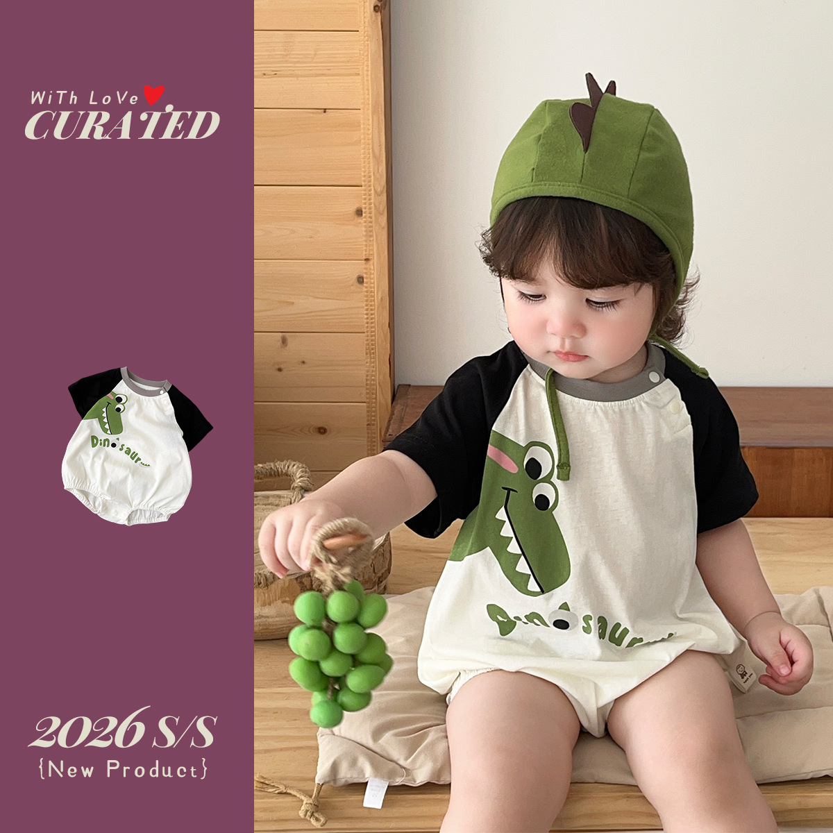 Short Sleeve Romper for Boys with Dinosaur Print and Raglan Sleeves Summer Baby Outfit — image 6