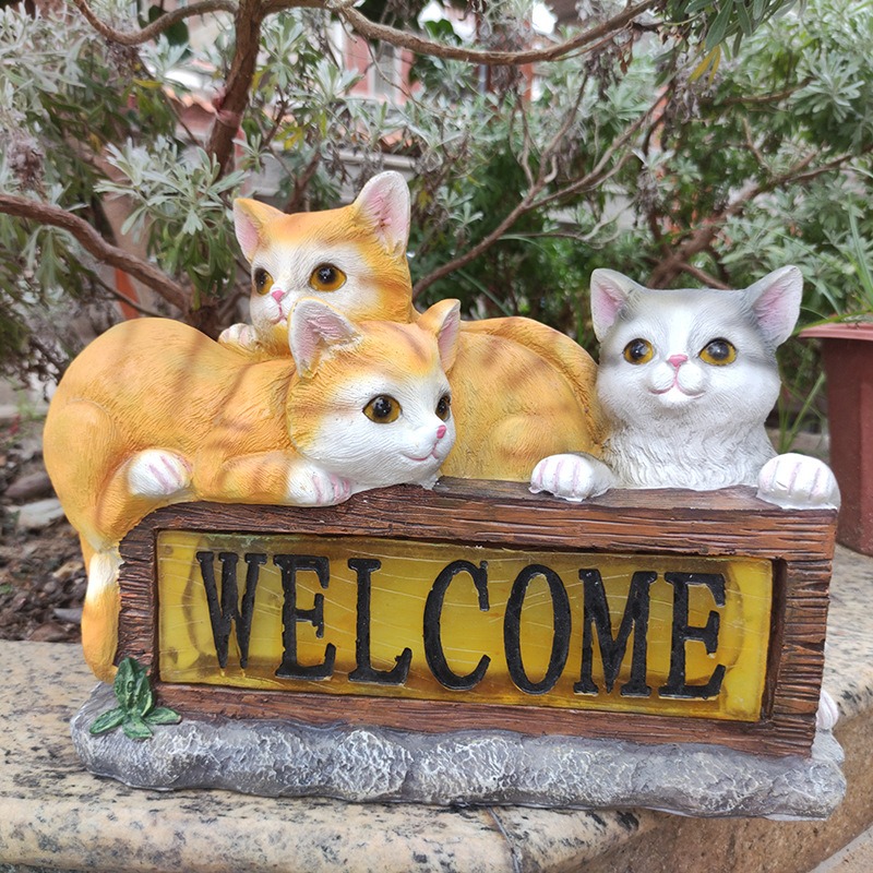 Outdoor solar powered animal statue resin ornaments for kittens — image 6