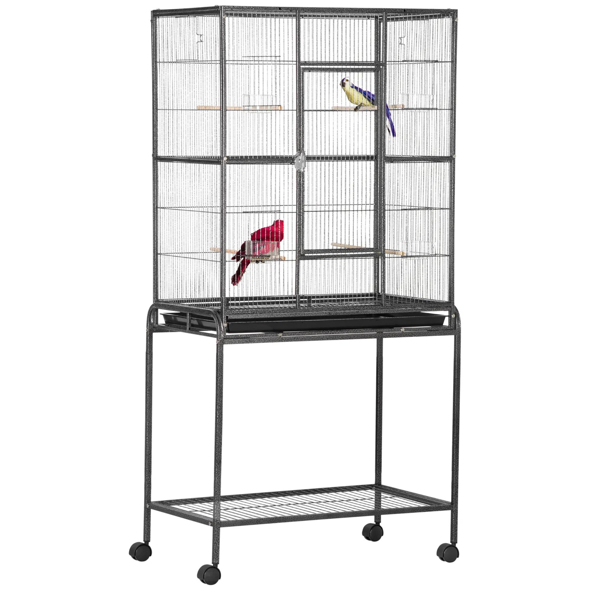 30'' Large Rolling Metal Bird Cage Bird House with Detachable Rolling Stand, Storage Shelf, Wood Perch Food Container - Black — image 1