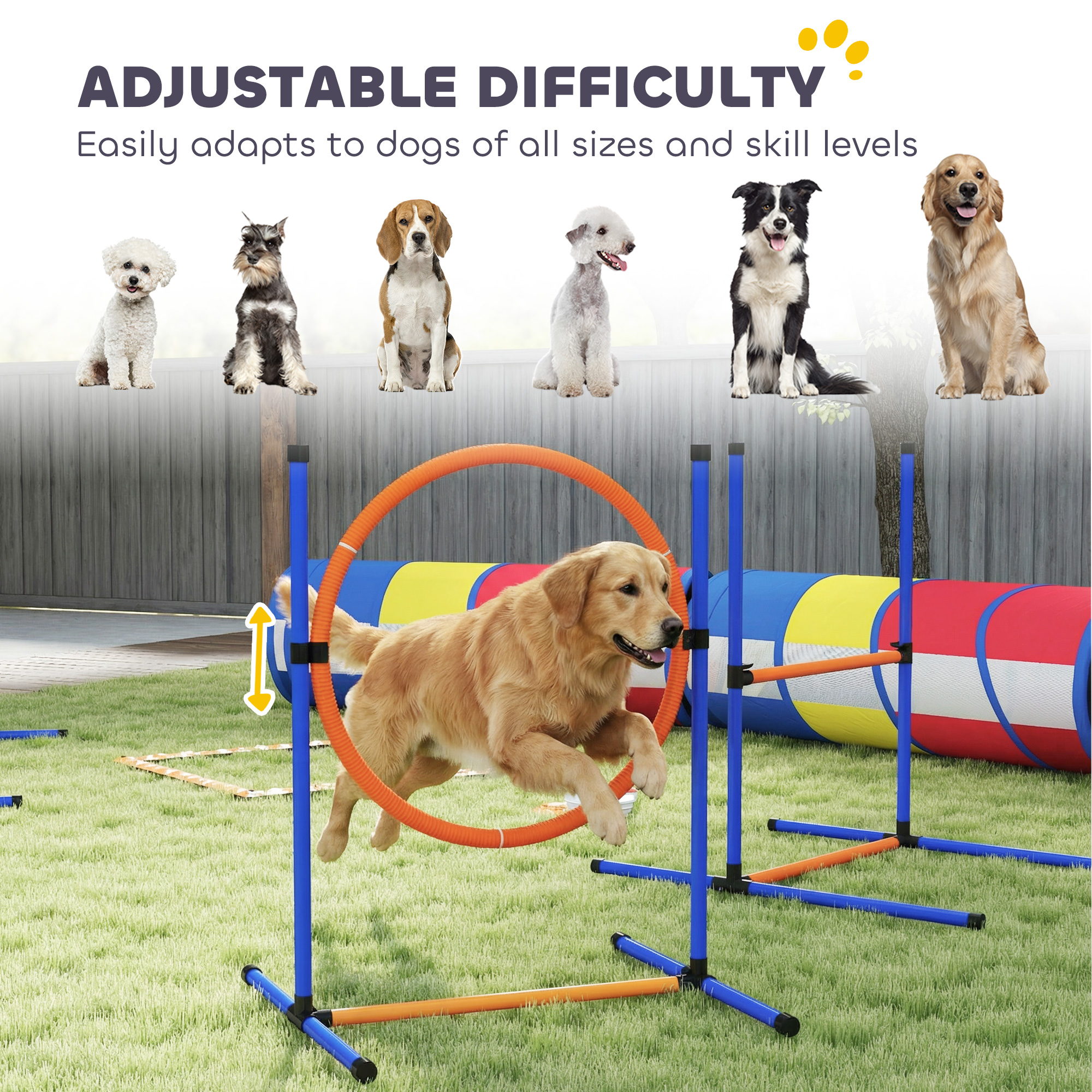 Dog Agility Training Equipment, 12-Piece Dog Obstacle Course with Adjustable Hurdle & Ring, 4 Tunnels, Weave Poles — image 8