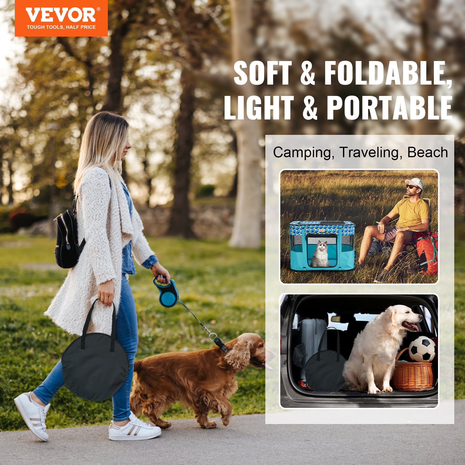 Jaula Portátil para Mascotas Plegable 81 cm x 61 cm x 56 cm - Cuna para Perros, Gatos y Animales Pequeños Impermeable con Tela de Algodón 600D — imagen 2