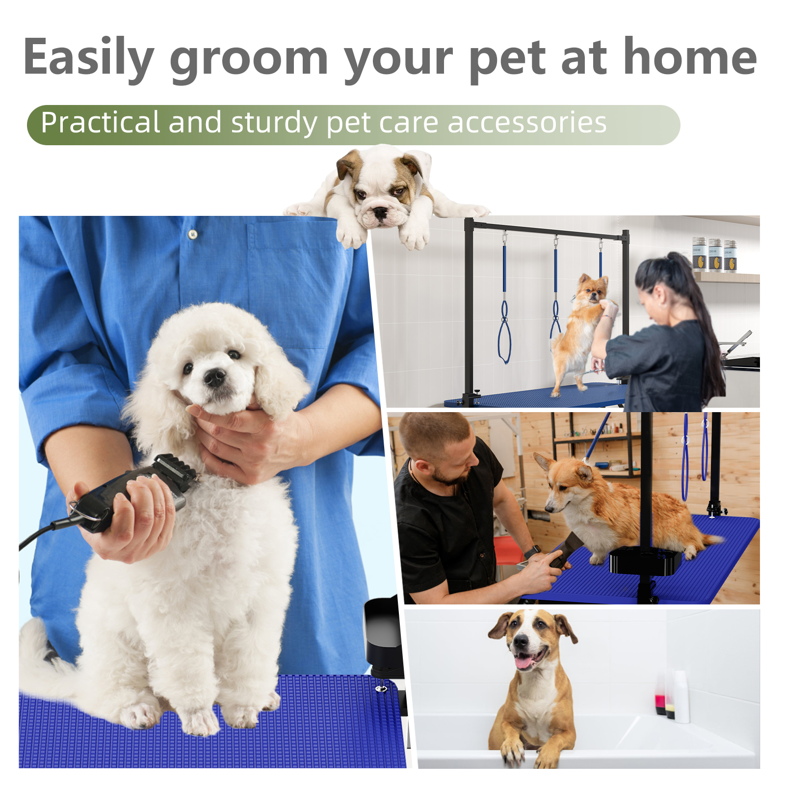 Mesa de Aseo para Perros Azul Grande 47'' con X-Lift Reclinable, Plegable para Hogar - Estación para Mascotas con Correas y Organizador de Herramientas — imagen 3