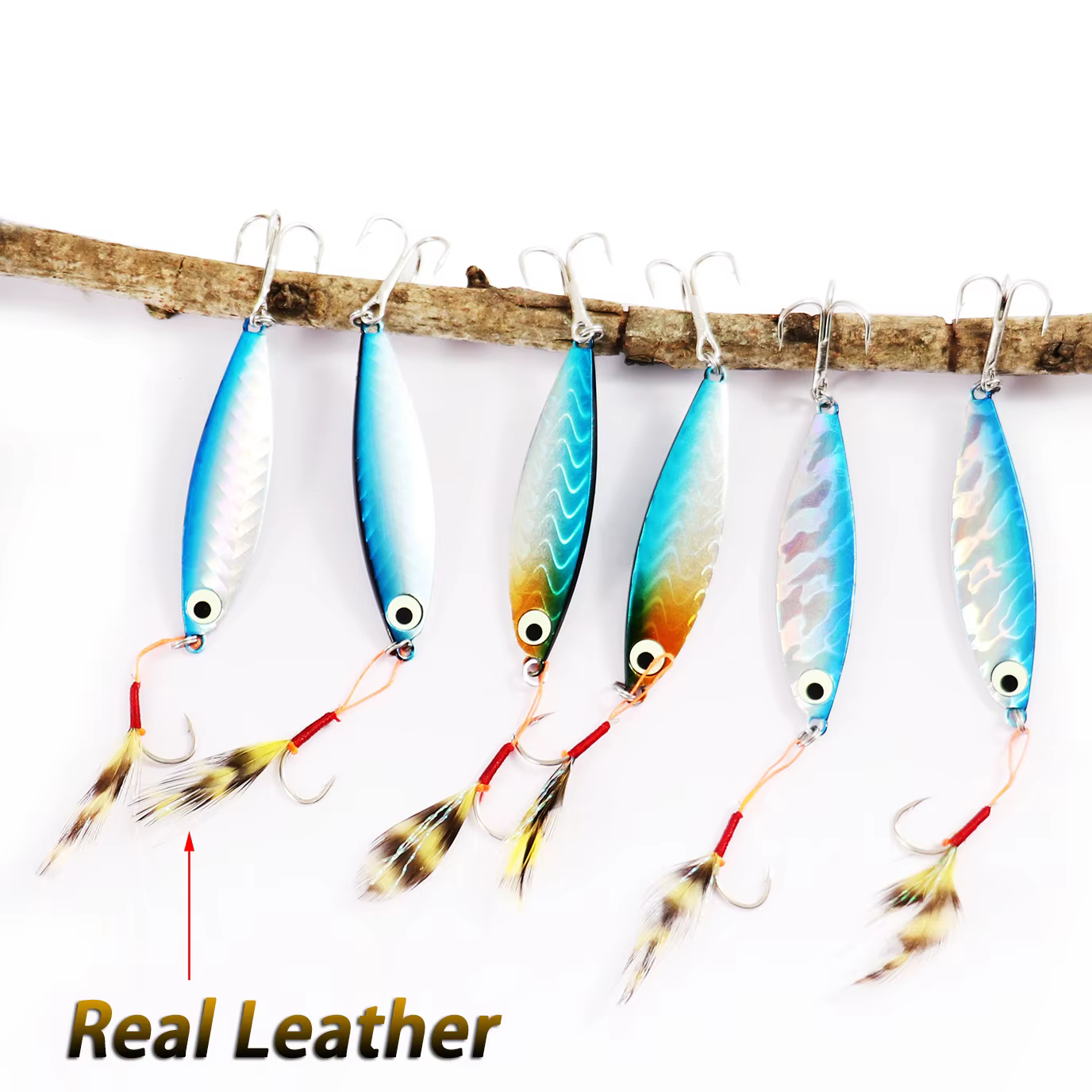 Lureras de Pesca Metálicas Ganchos de Espinela, Cucharas y Plumas con Ojo Luminoso — imagen 4