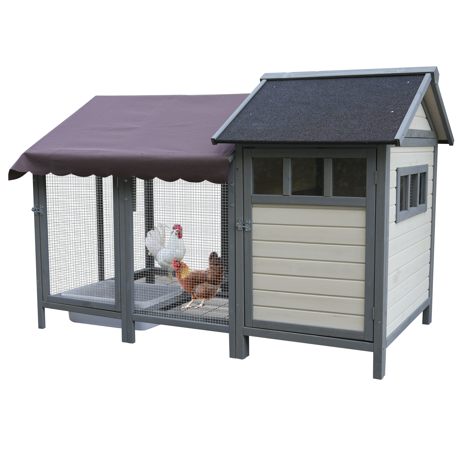 Large Outdoor Chicken Coops, Wooden Chicken Coops With Brooding Boxes, Bird Cages, Can Accommodate 3 To 5 Chickens Rabbit Cages - Black Waterproof And Sun-protective Felt Roofs Dark Gray Beige — image 1