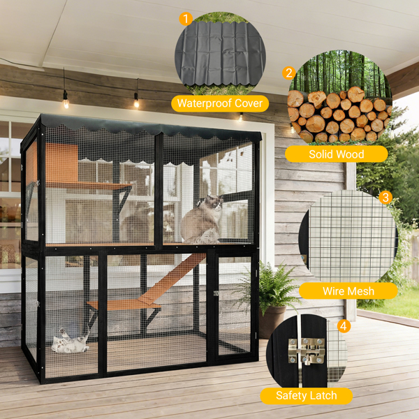 Wooden Catio Outdoor Cat Enclosure Large Cat House For Mulitiple Cats Walk, Indoor 4 Tier Cat Enclosures House, Outdoor Cat Catio With Waterproof Cover, Ramp — imagen 3