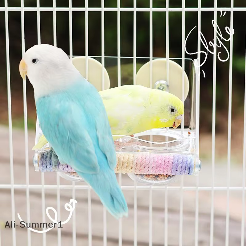 Almuerzo para pájaros transparente con base antideslizante y tazas acrílicas para jaula de colibríes — imagen 4