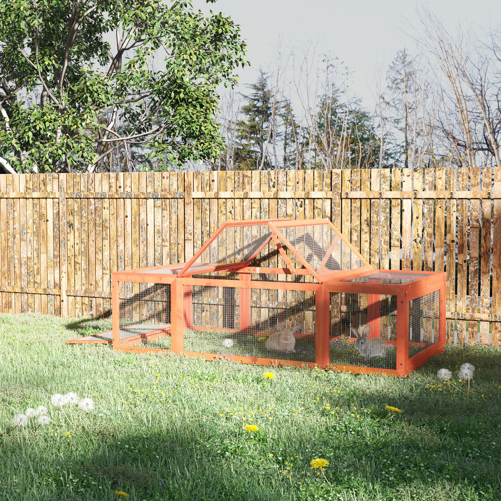 Casa para Conejos en Madera Grande con Corral Exterior y Puertas Seguras - Natural — imagen 1