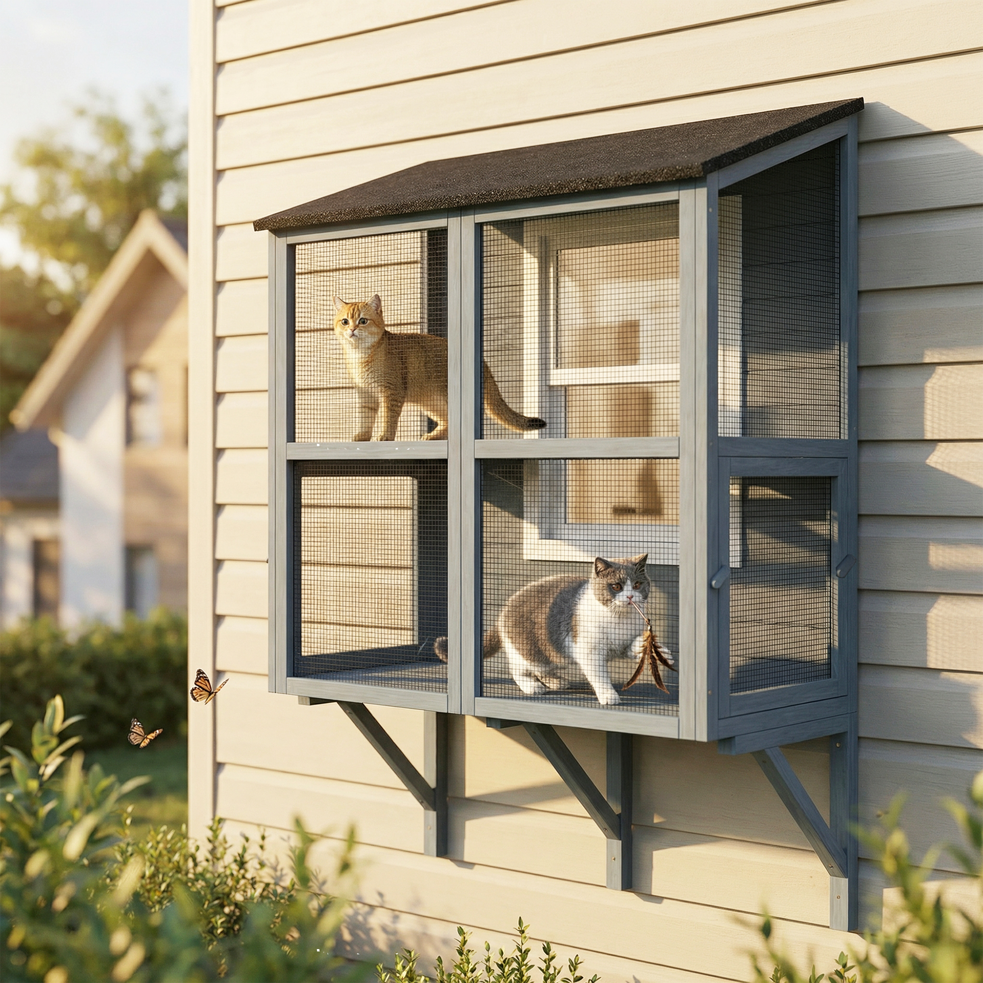 Catio - Encierro para Gatos al Aire Libre con Techo Impermeable 39,4" L Gris