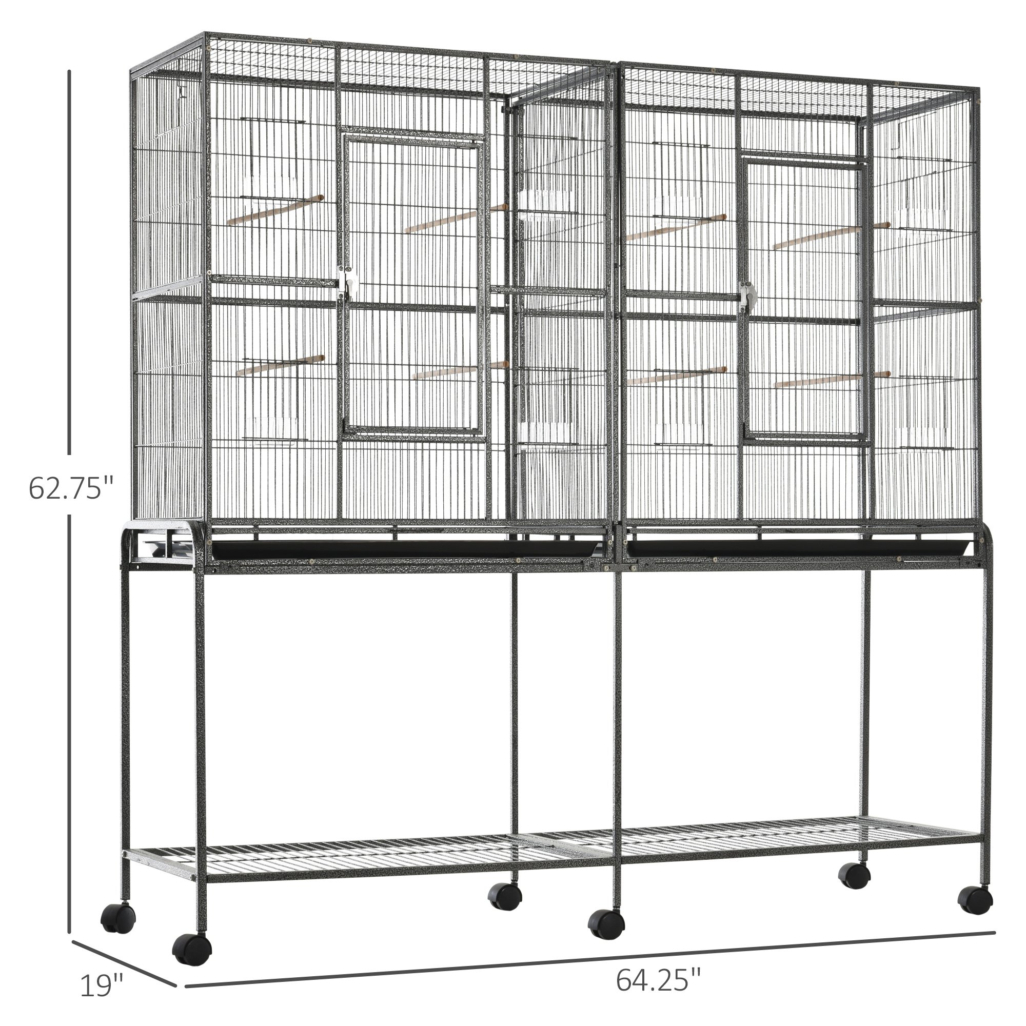 Caja para Pájaros Rodante de 65"L con Estantería de Almacenamiento Percha de Madera Contenedor de Comida — imagen 6