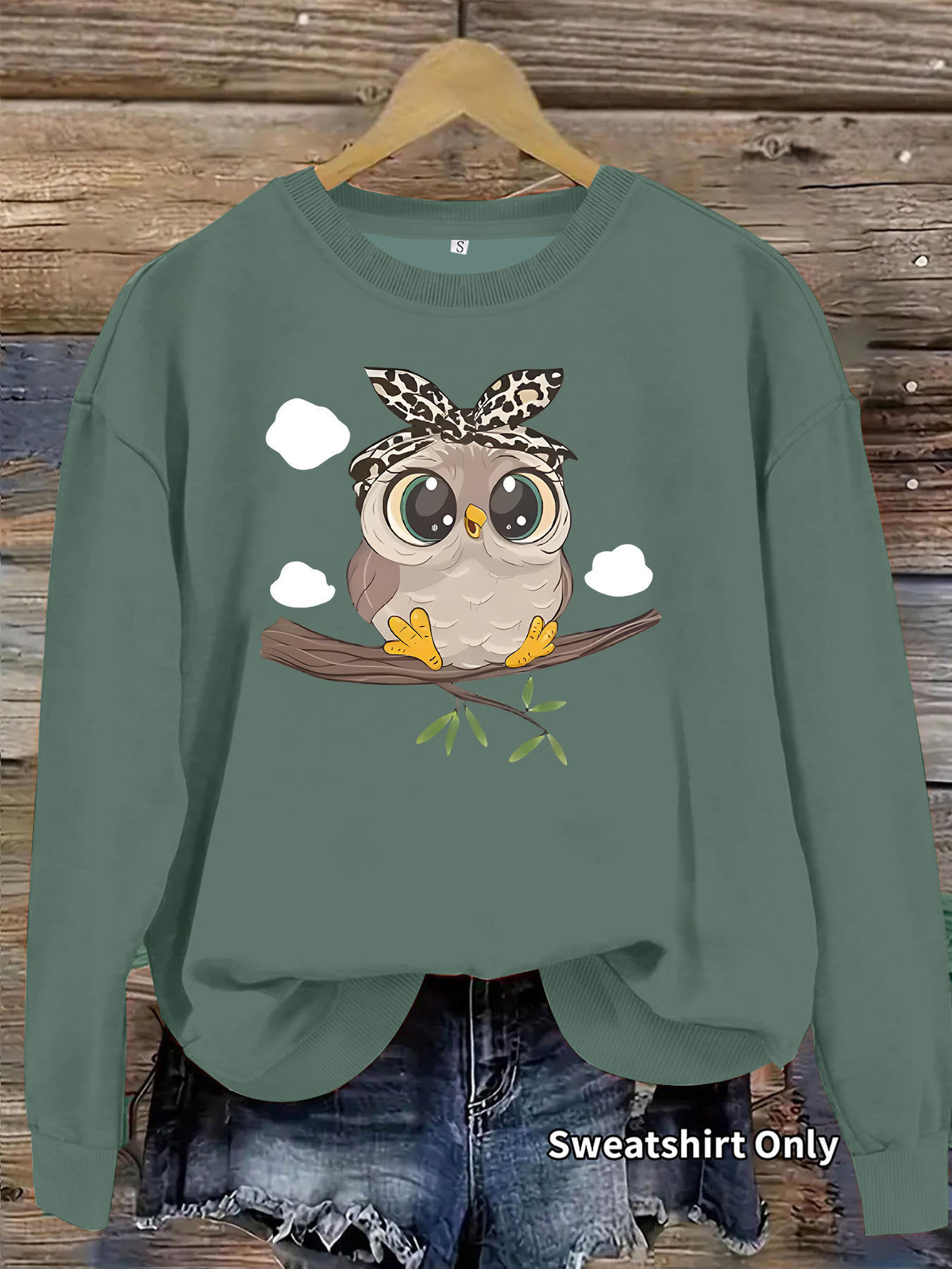 Owl white cloud print loose women's hoodie — image 9