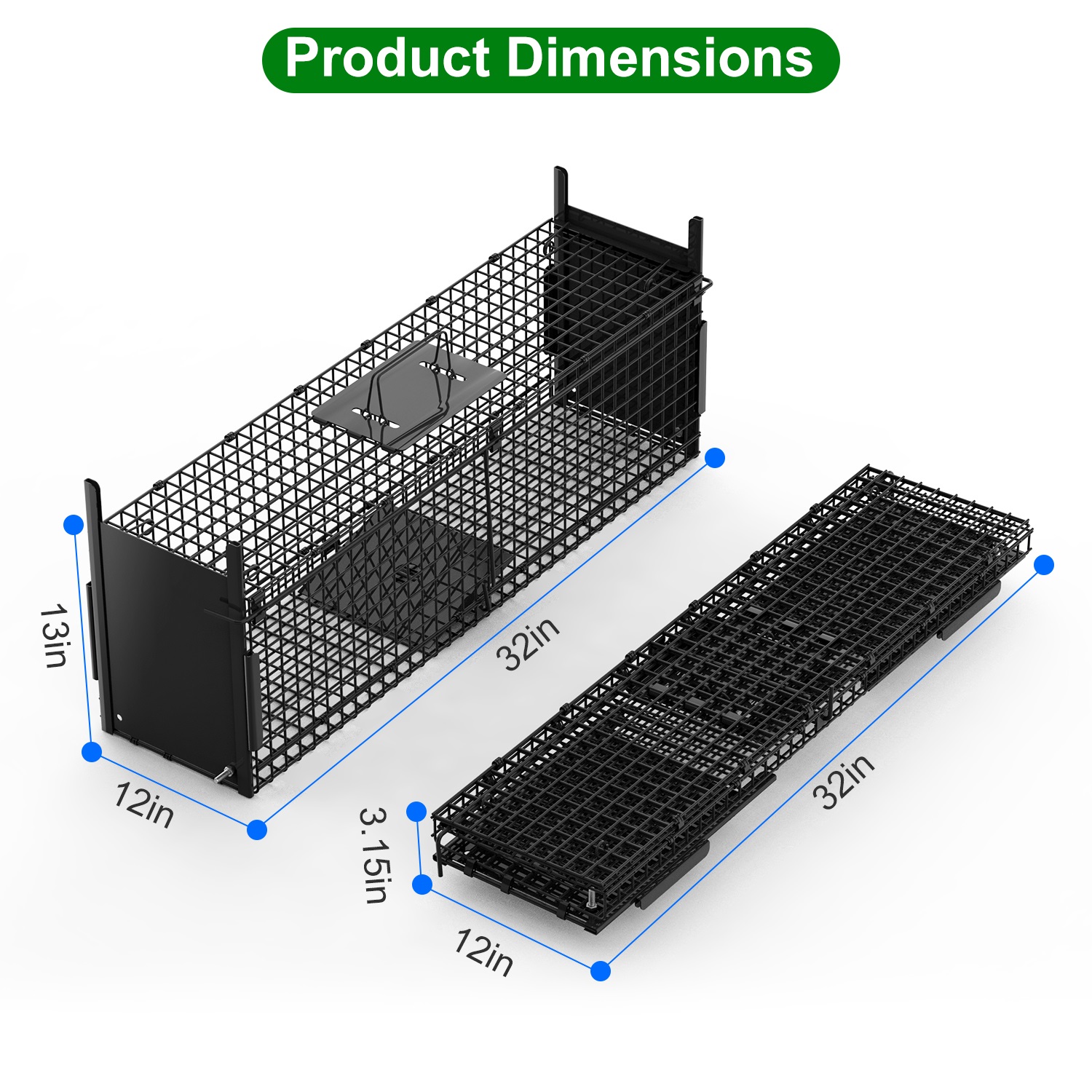 Live Animal Cage Trap For Animals Humane Galvanized Iron Trap Cage For Raccoons Armadillos Foxes Opossums Muskrats Beavers 26in 32in 40in Size Options — image 23