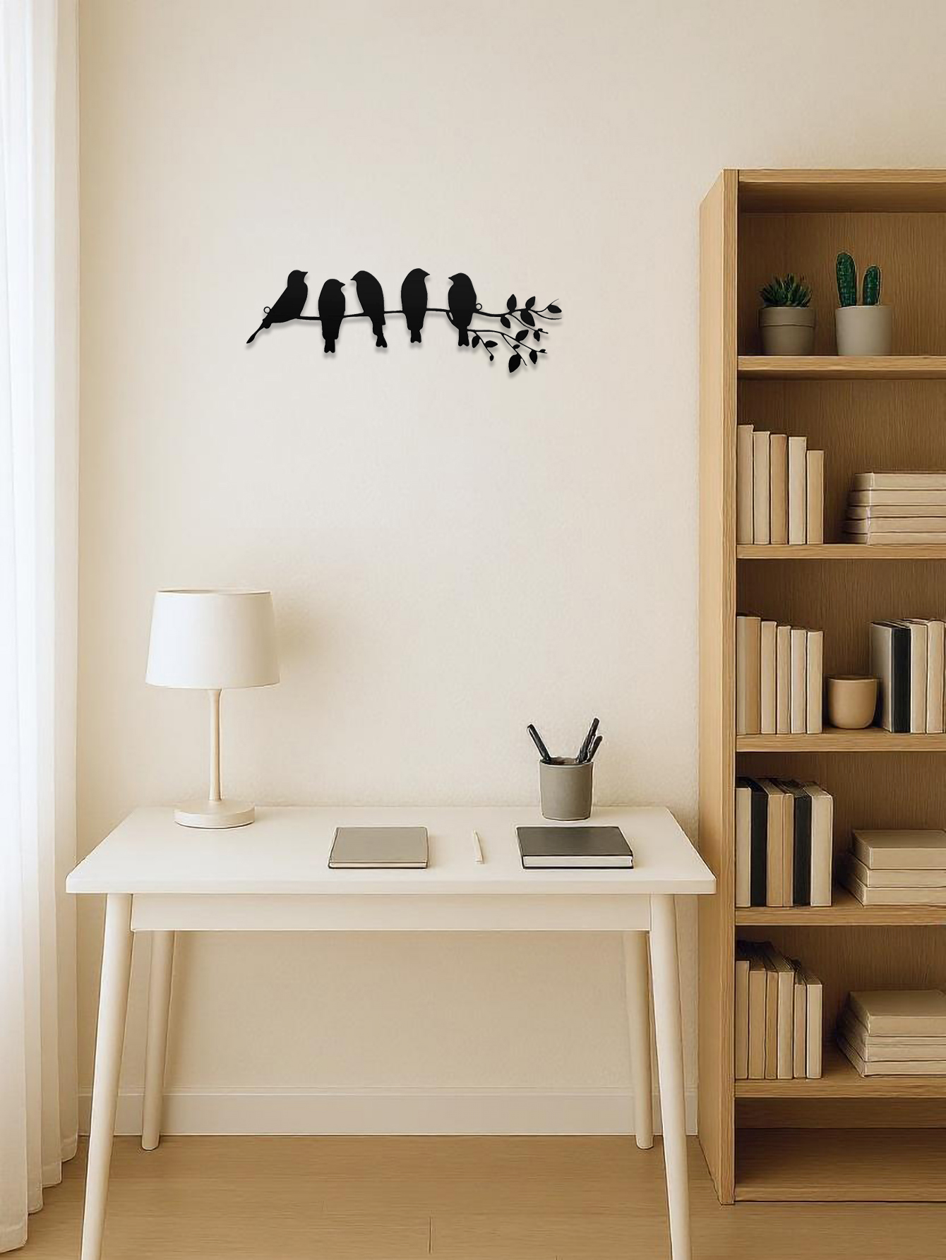Arte de Pared con Pájaros en Metal, Decoración de Madera con Aves — imagen 3