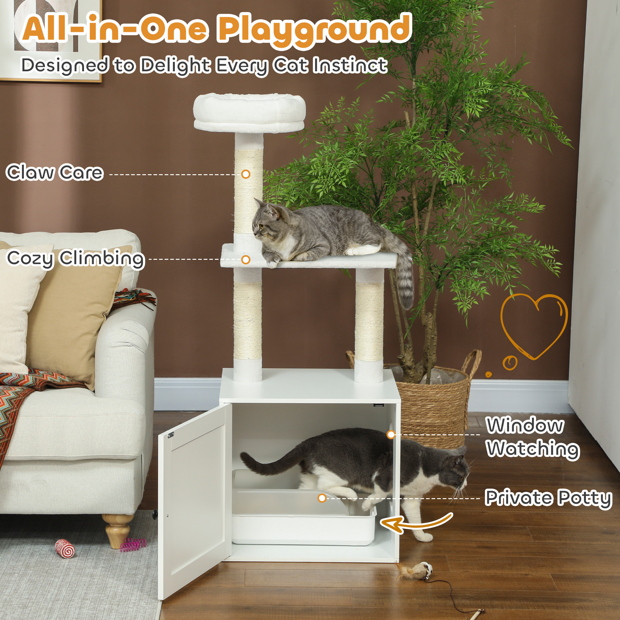 Cat Litter Box Enclosure With Barn Door, Cat Hole, 31.5 X 21 X 20, White — imagen 4
