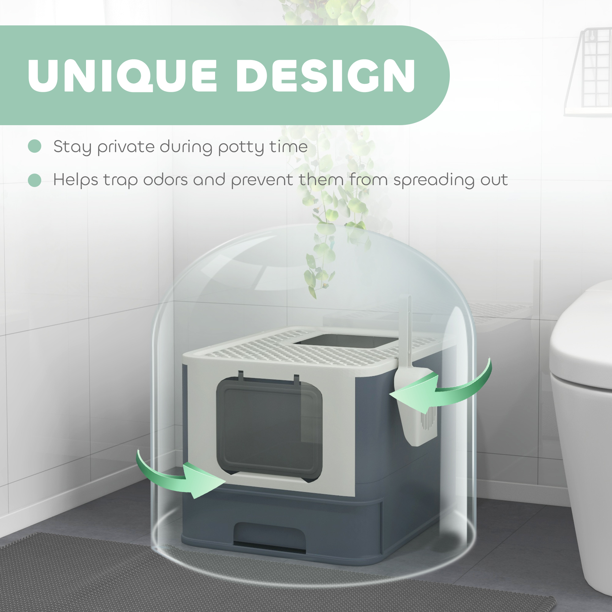 Caja de Arena para Gatos con Tapadera, Cuchara y Acceso Frente y Superior para Gatos Grandes, Blanco — imagen 6