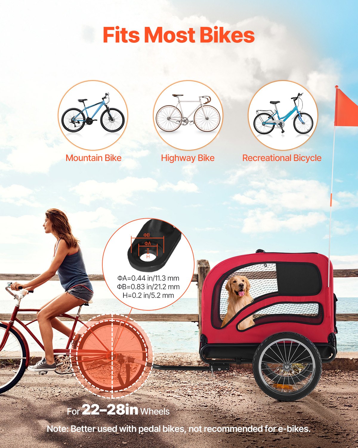 Dog Bike Trailer, Supports Up To 100 Lbs, Pet Cart Bicycle Carrier For Small & Large Dogs, Easy Folding Frame With Quick Release Wheel, Universal Bicycle Coupler, Reflector, Flag, Internal Leash — imagen 5