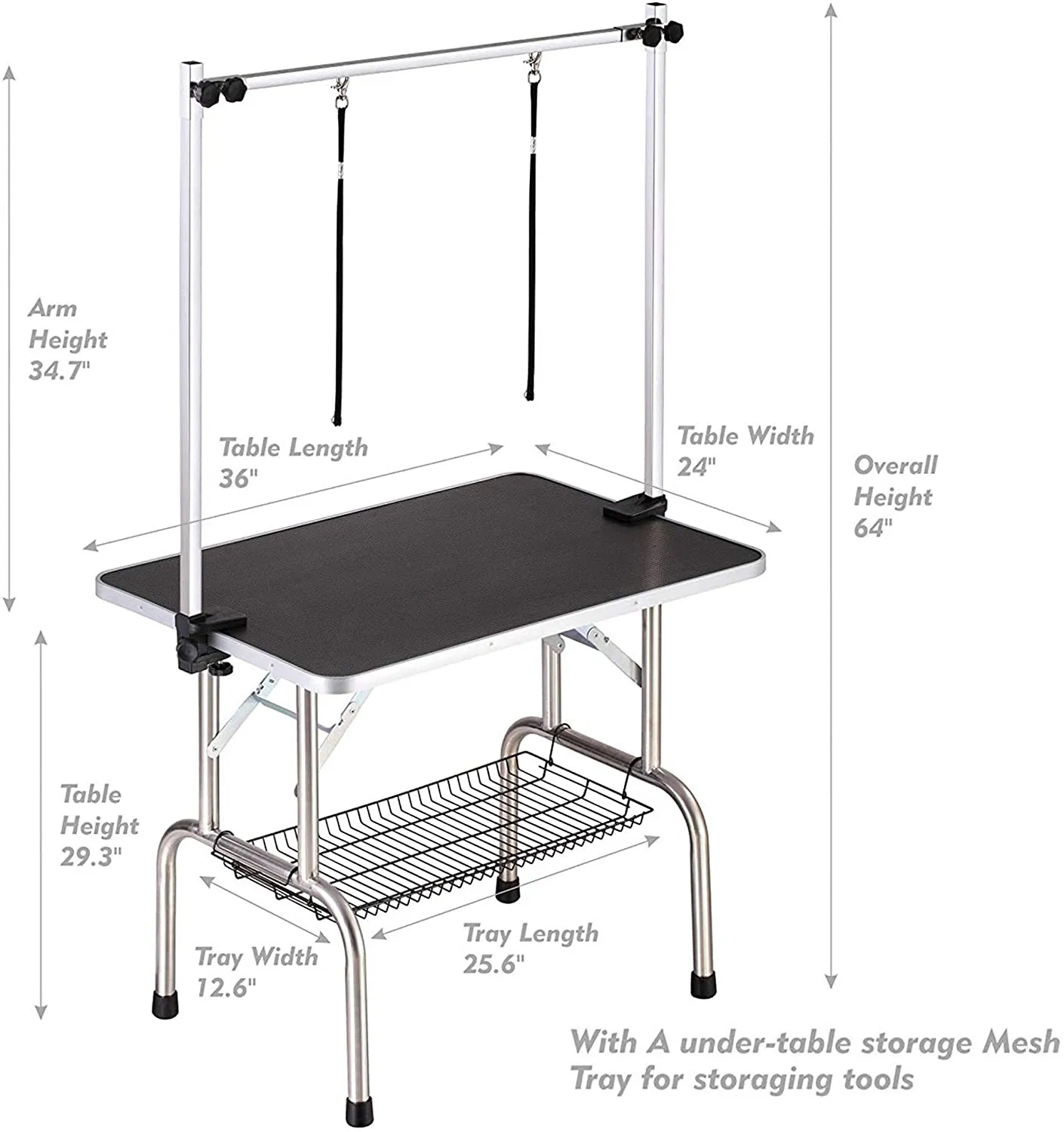 36" Professional Dog Pet Grooming Table Adjustable Heavy Duty Portable w/Arm & Noose & Mesh Tray — image 2