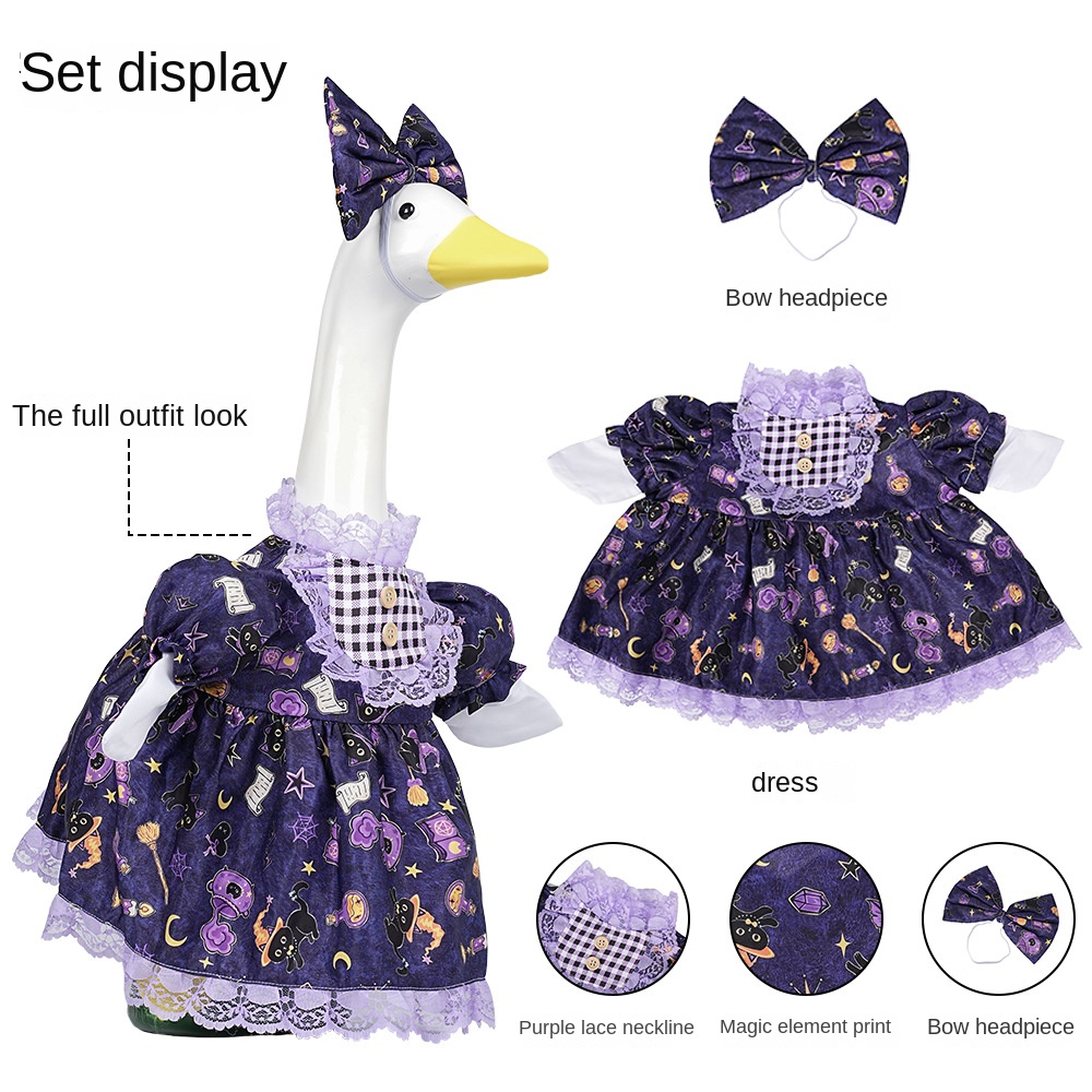 Halloween Porch Goose Costume 23 Inches Purple Black Cat Lace Skirt — image 3