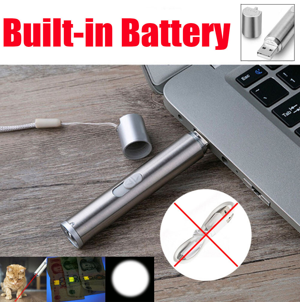 2PCS USB Rechargeable Red Laser Pointer Pen Cat Dog Toys LED Flashlight UV Light — image 3