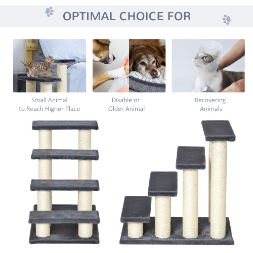 PawHut Cat Tree With 4 Steps For High Beds Couch, Cute Stair Shaped Cat Tree For Indoor Cats Or Dogs W Sisal Scratching Post, Climbing, Playing, Gray — image 6