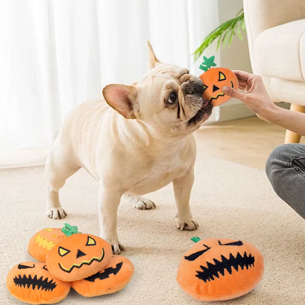 Halloween Dog Toy Funny Pumpkin Ghost Face Pet Biting Toys Soft Plush Cat Tooth Grinding Ball Can Make Sounds Dog Training Toys — image 4