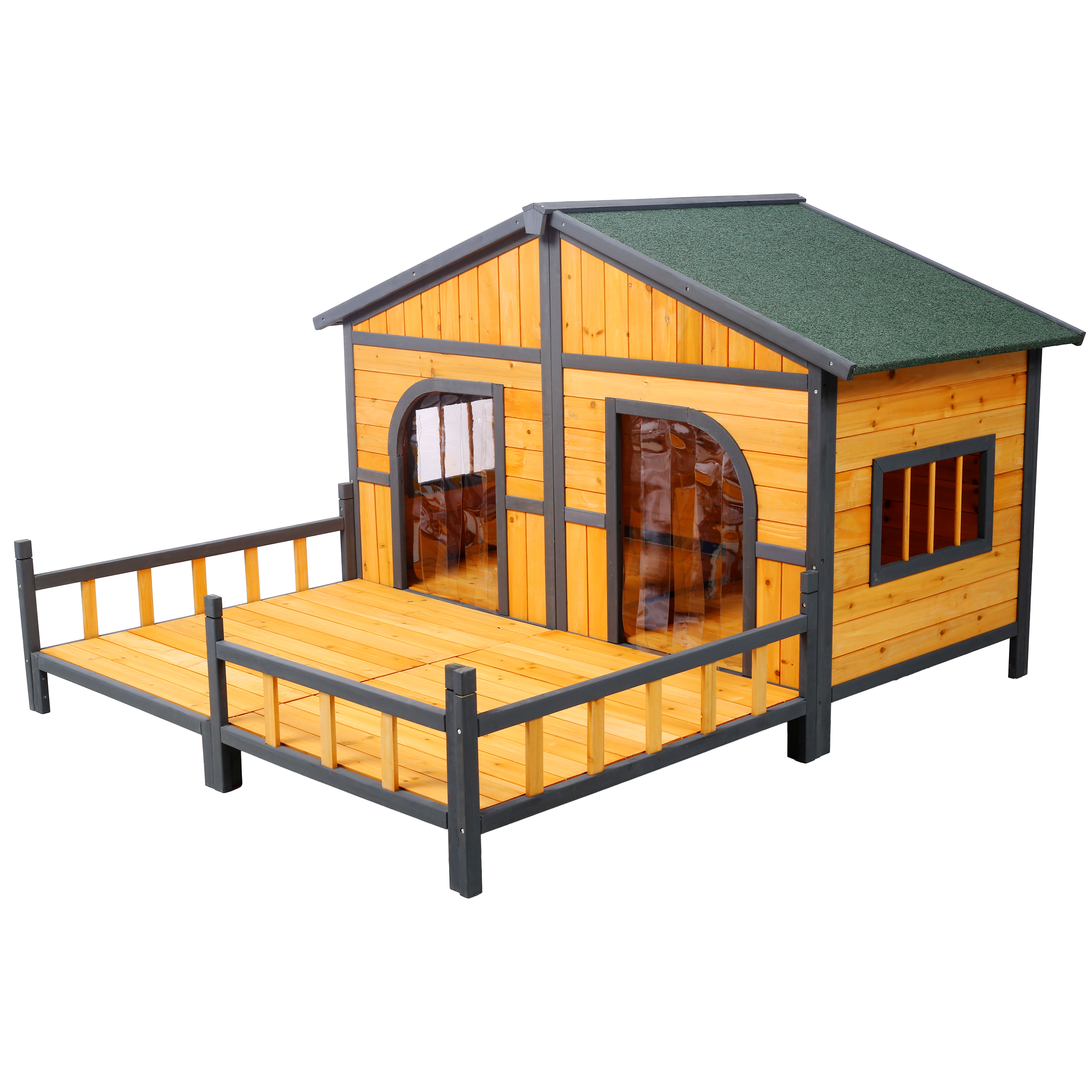 Wooden Large Dog House Outdoor Double XL Dog Kennel with Elevated Floor and Porch, Weatherproof Puppy Shelter for Small and Medium Breed Dogs, Natural — image 17