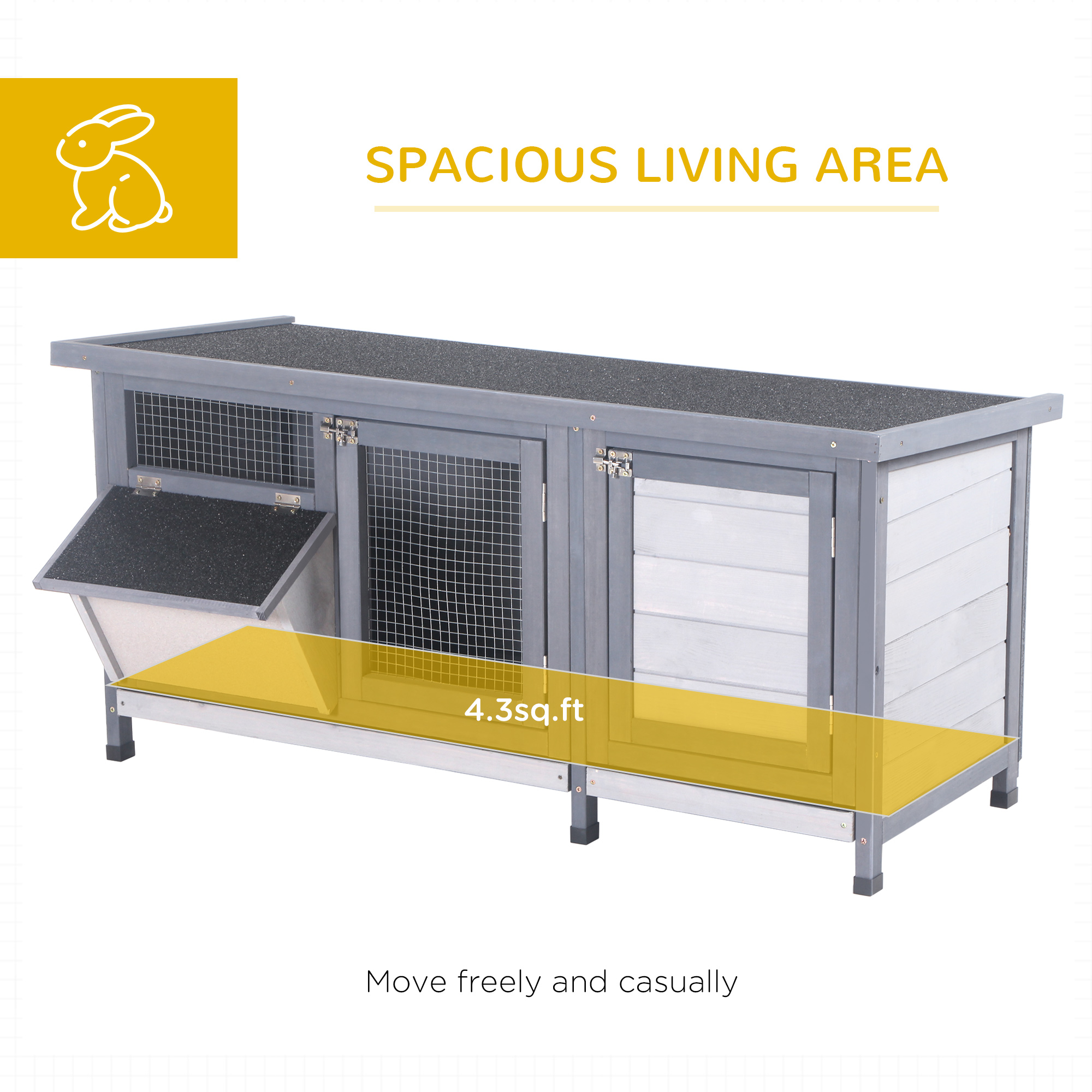 Caja de Madera para Conejos, Cuna para Conejos con Techo Impermeable, Plataforma Sin Derrames y Comedor, para Conejos, Pollos, Patos, Interior/Exterior, Gris — imagen 7