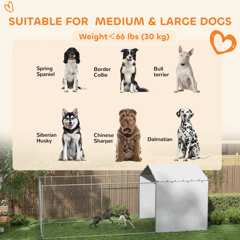 Galvanized Chain Link Large Outdoor Dog Kennel With Waterproof & UV-Resistant Cover, For M & L Dogs, 19.7' X 7.5' X 7.5', Multiple Packages — imagen 9